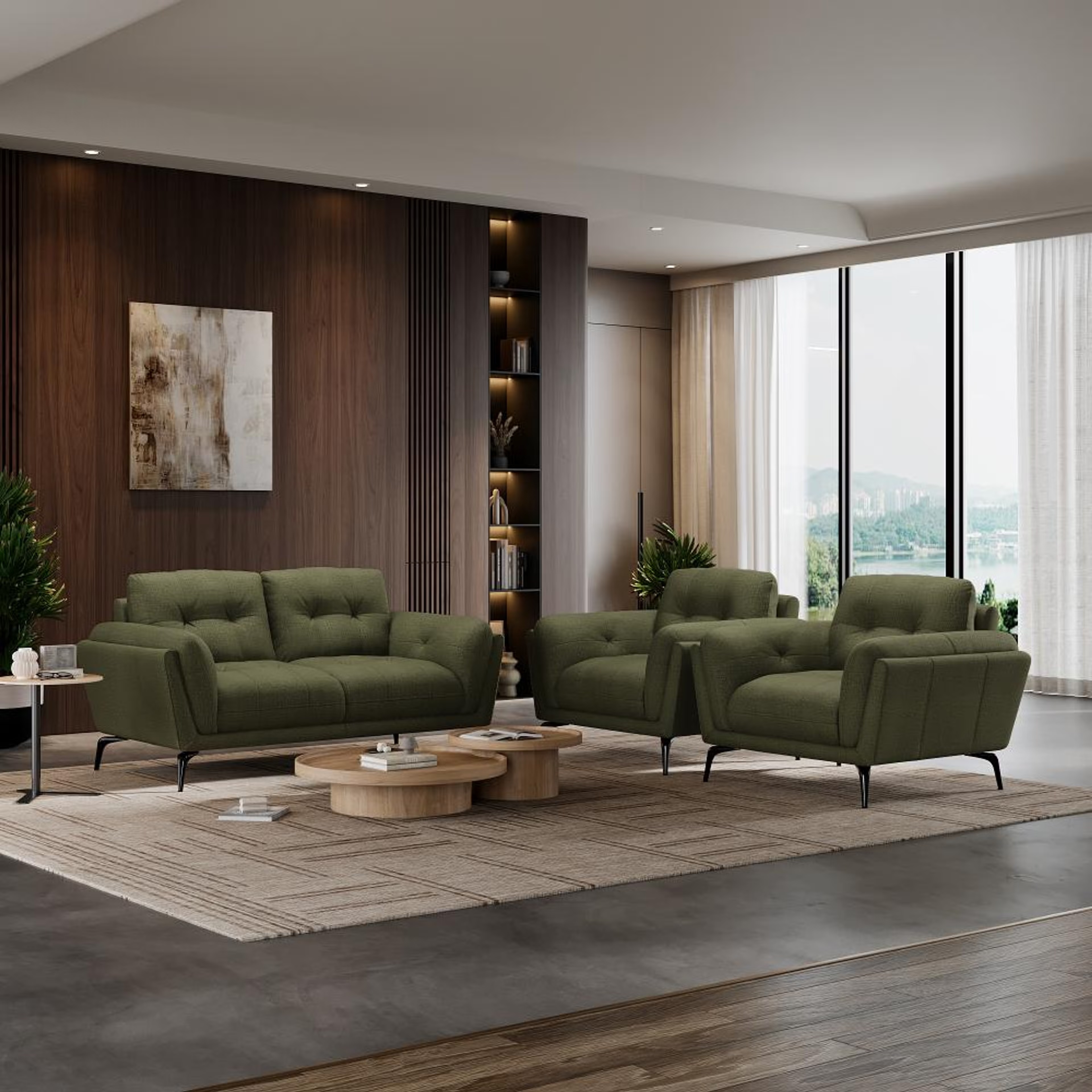 Wakefit Lille Sofa Set (2+1+1) Seater Regular, Set (2+1+1), Green
