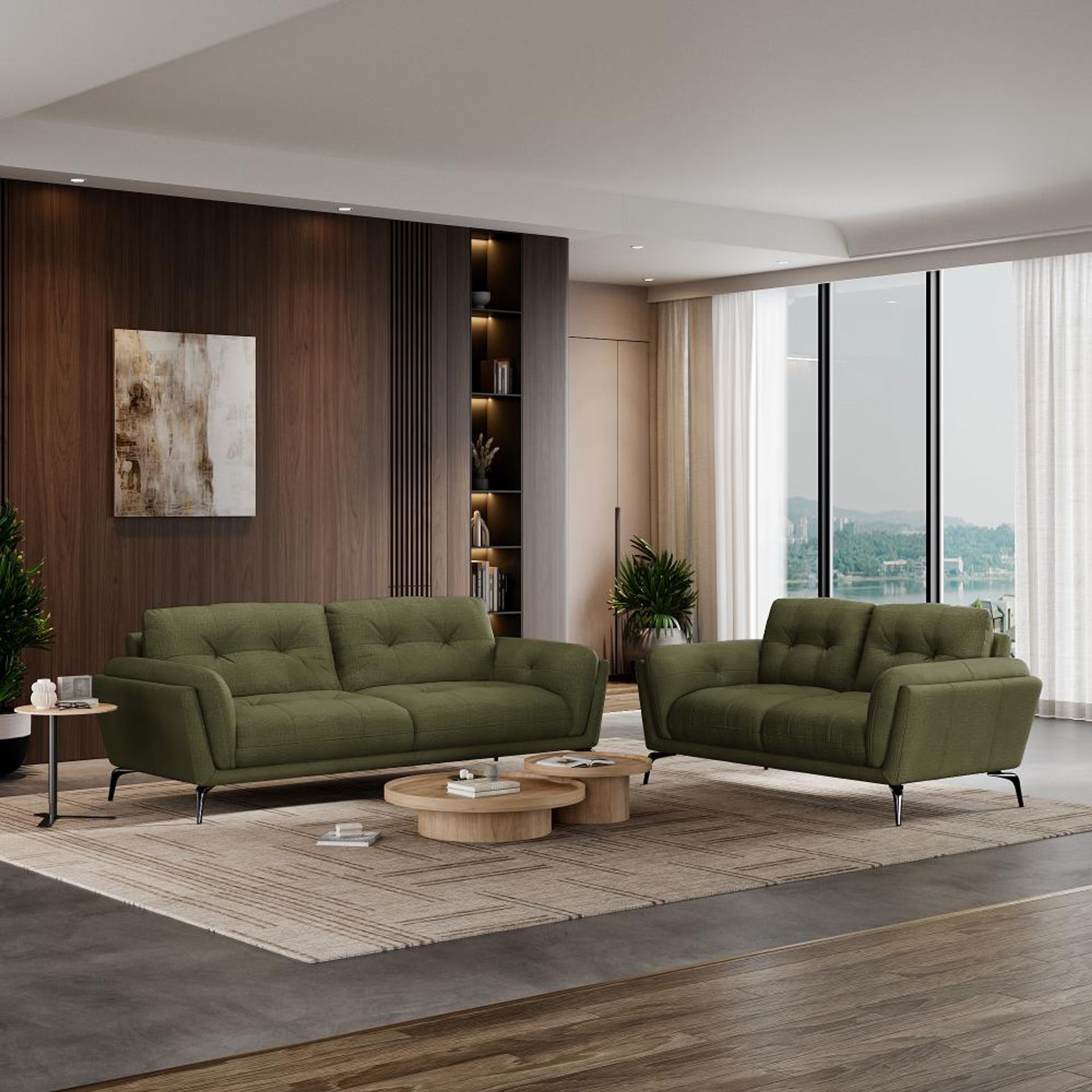 Wakefit Lille Sofa Set (3+2) Seater Regular, Set (3+2), Green