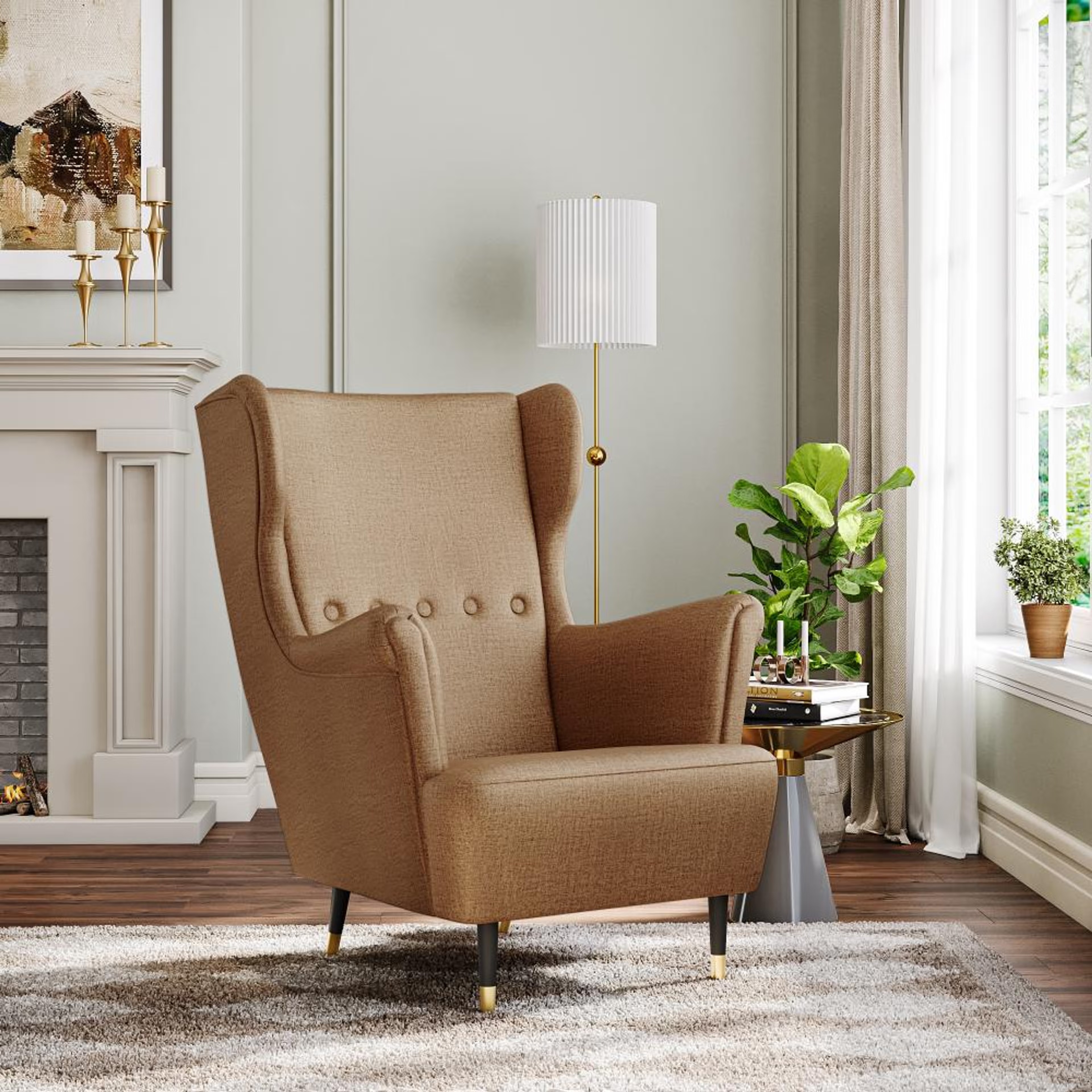 Wakefit Nicco Wing Chair - Reflection Mocha Brown without Ottoman, Mocha Brown