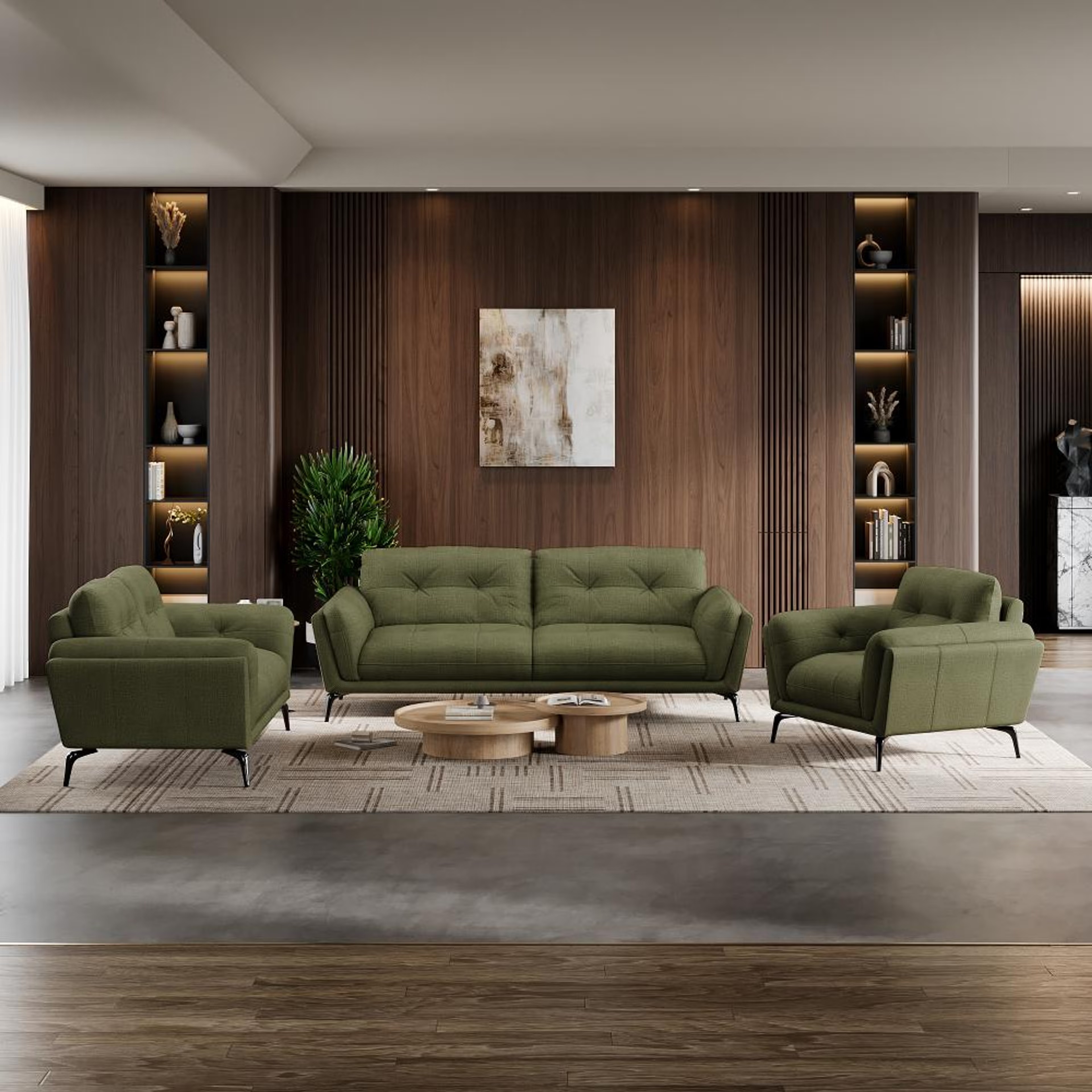 Wakefit Lille Sofa Set (3+2+1) Seater Regular, Set (3+2+1), Green