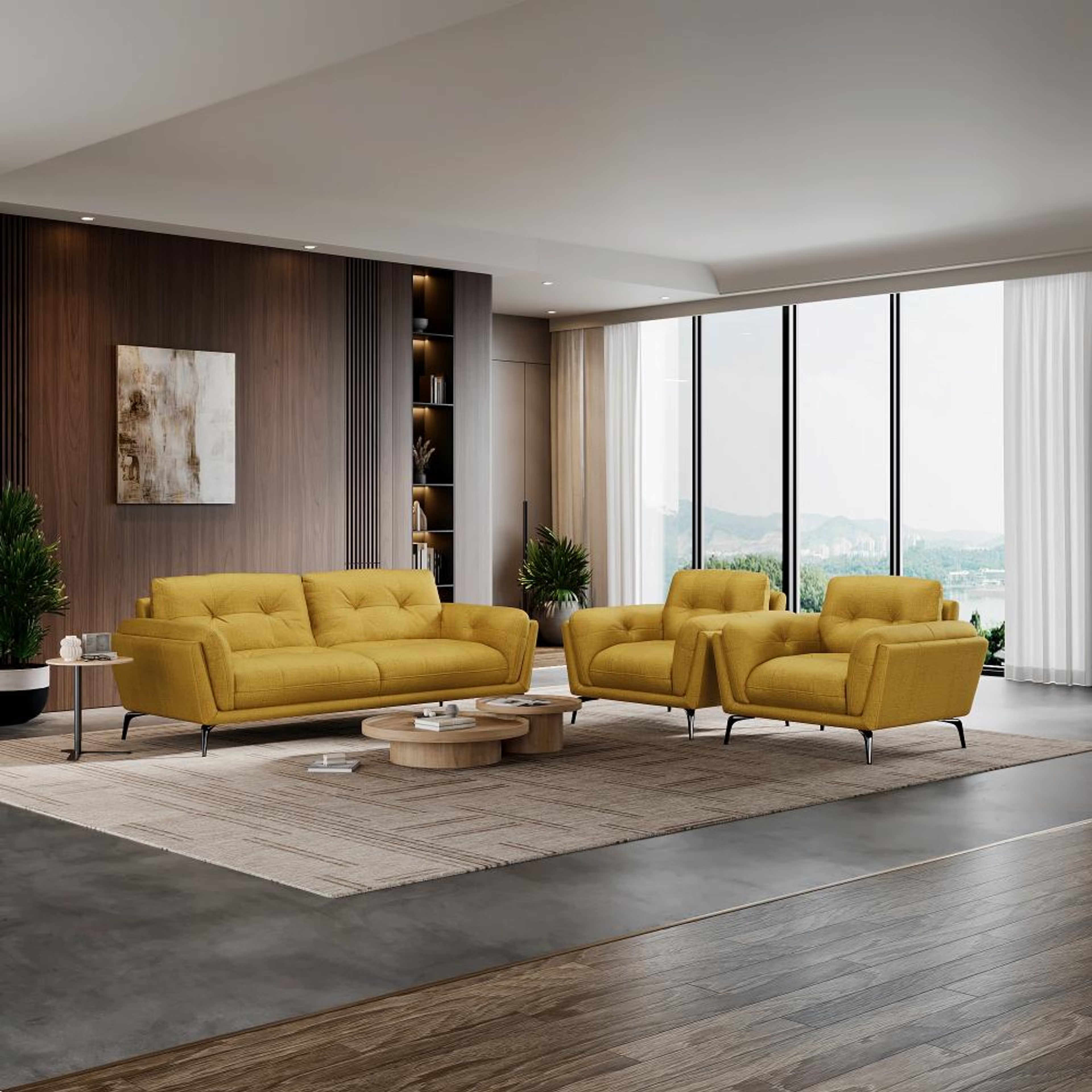 Home 37 Wakefit Lille Sofa Set (3+1+1) Seater Regular, Set (3+1+1), Yellow