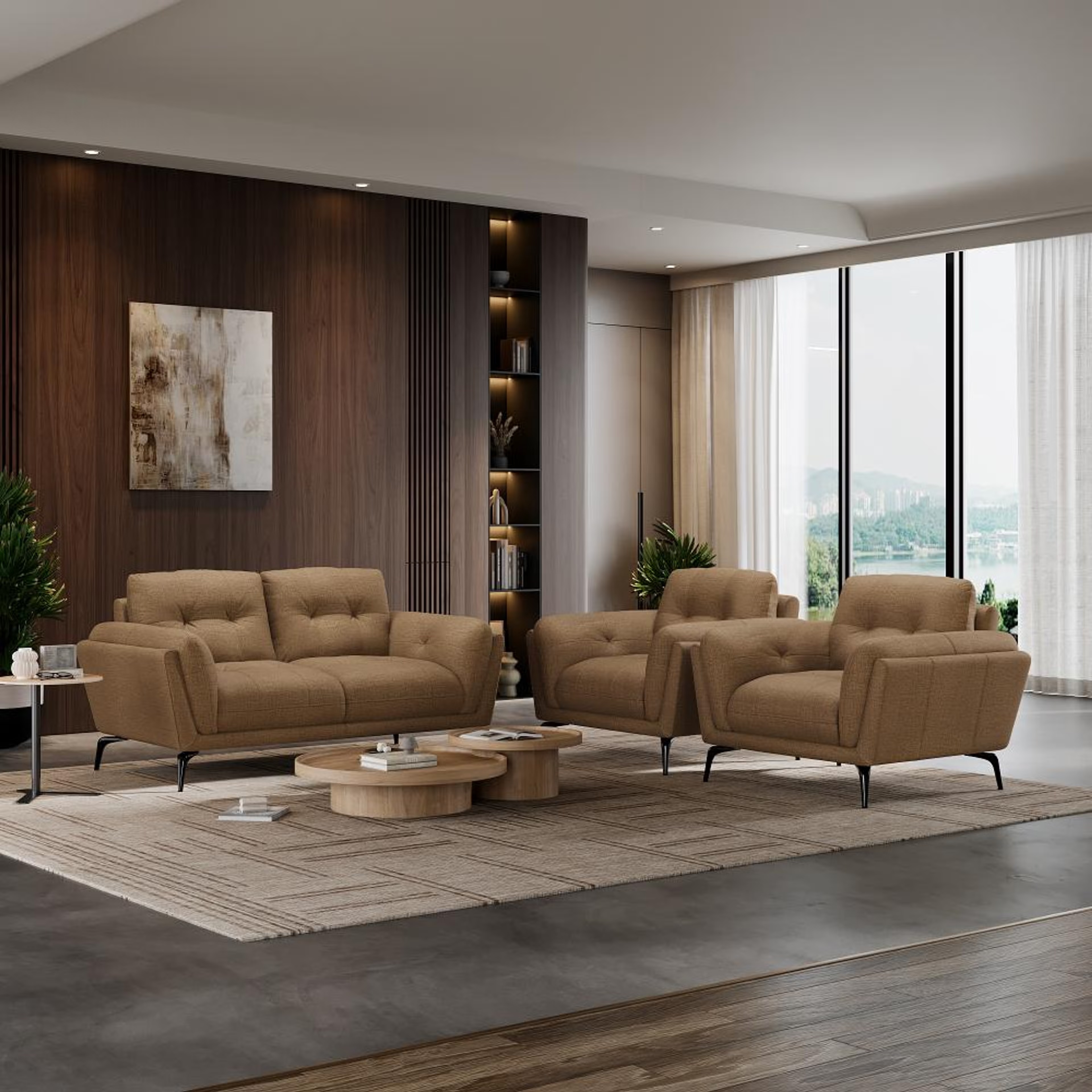 Wakefit Lille Sofa Set (2+1+1) Seater Regular, Set (2+1+1), Mocha Brown
