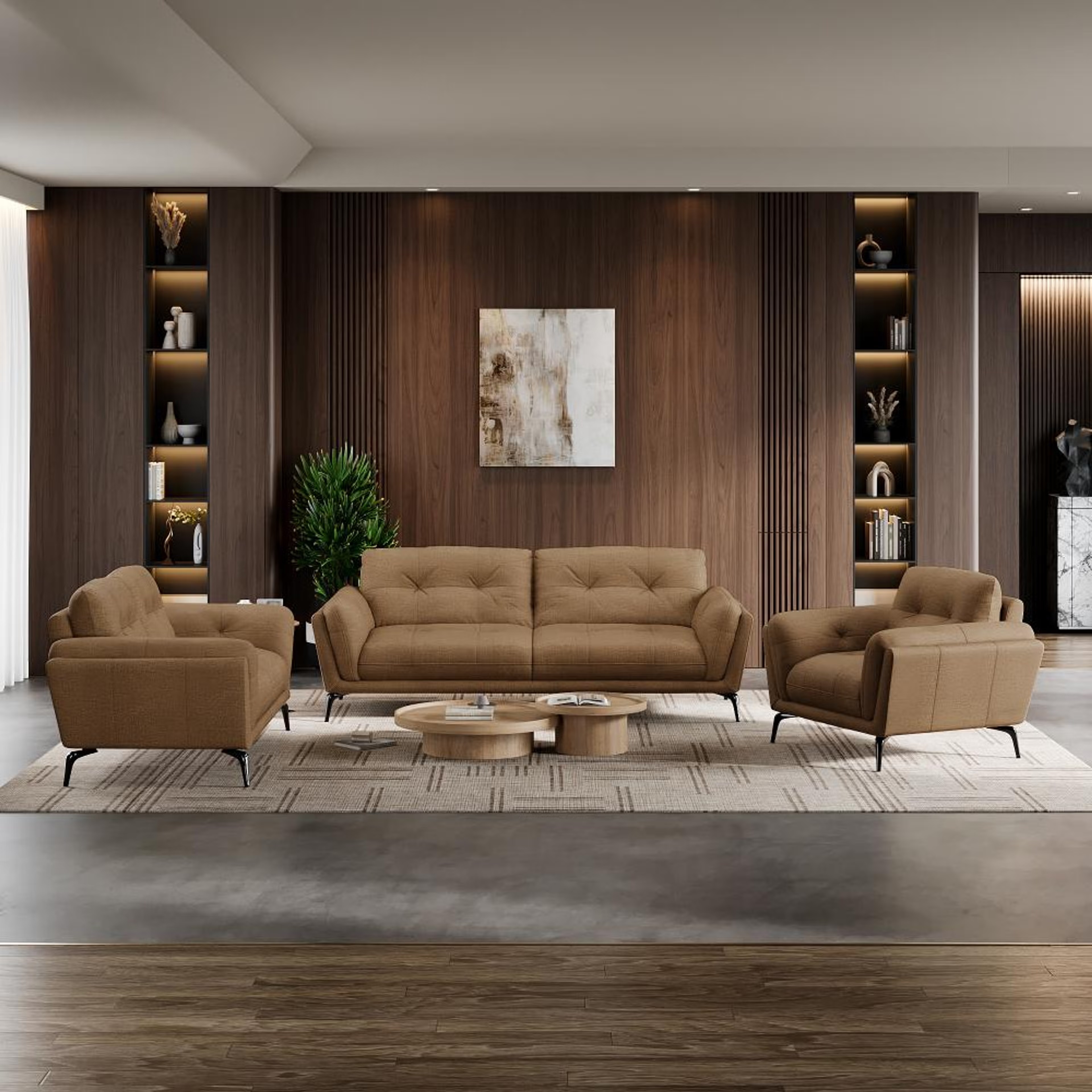 Wakefit Lille Sofa Set (3+2+1) Seater Regular, Set (3+2+1), Mocha Brown