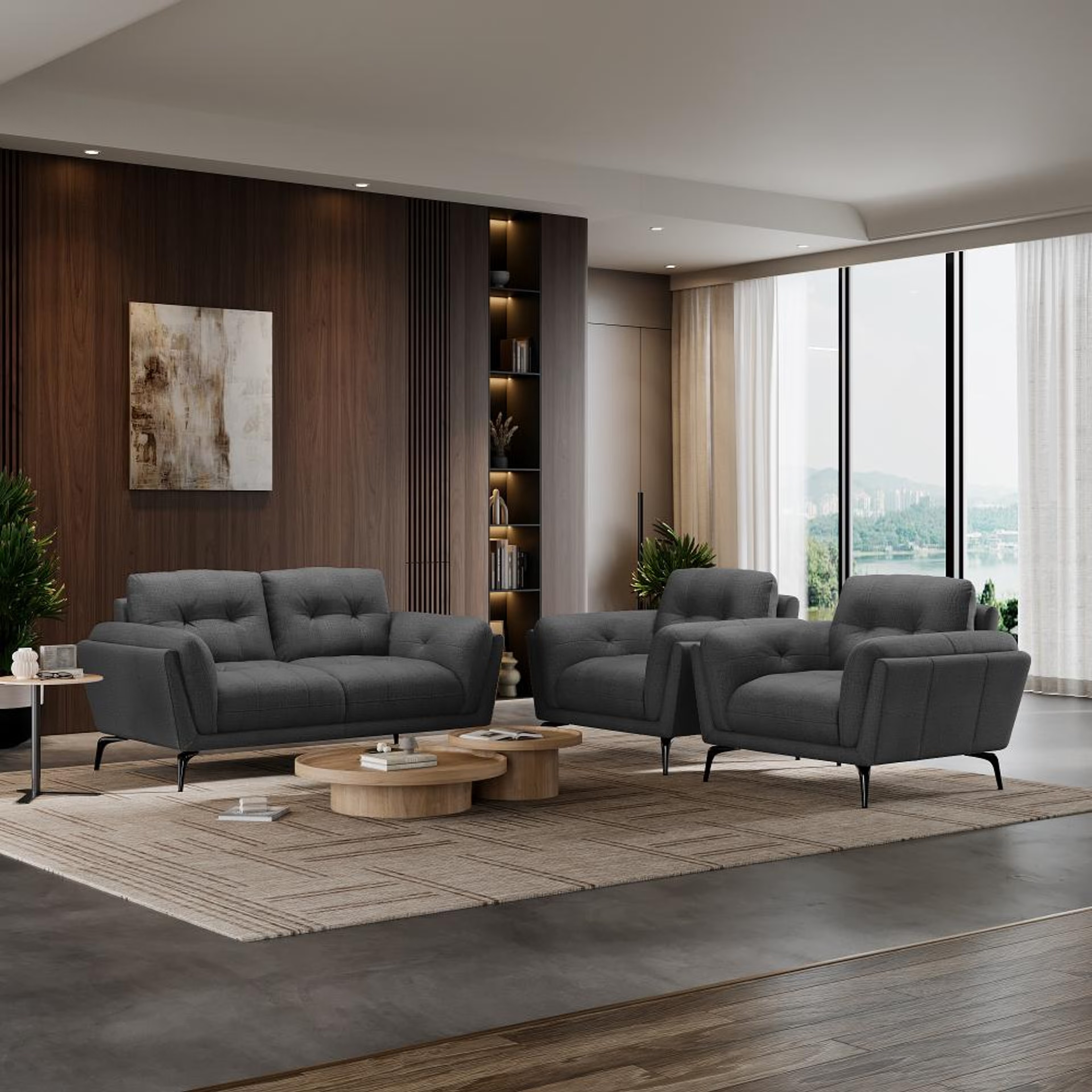 Wakefit Lille Sofa Set (2+1+1) Seater Regular, Set (2+1+1), Charcoal Grey