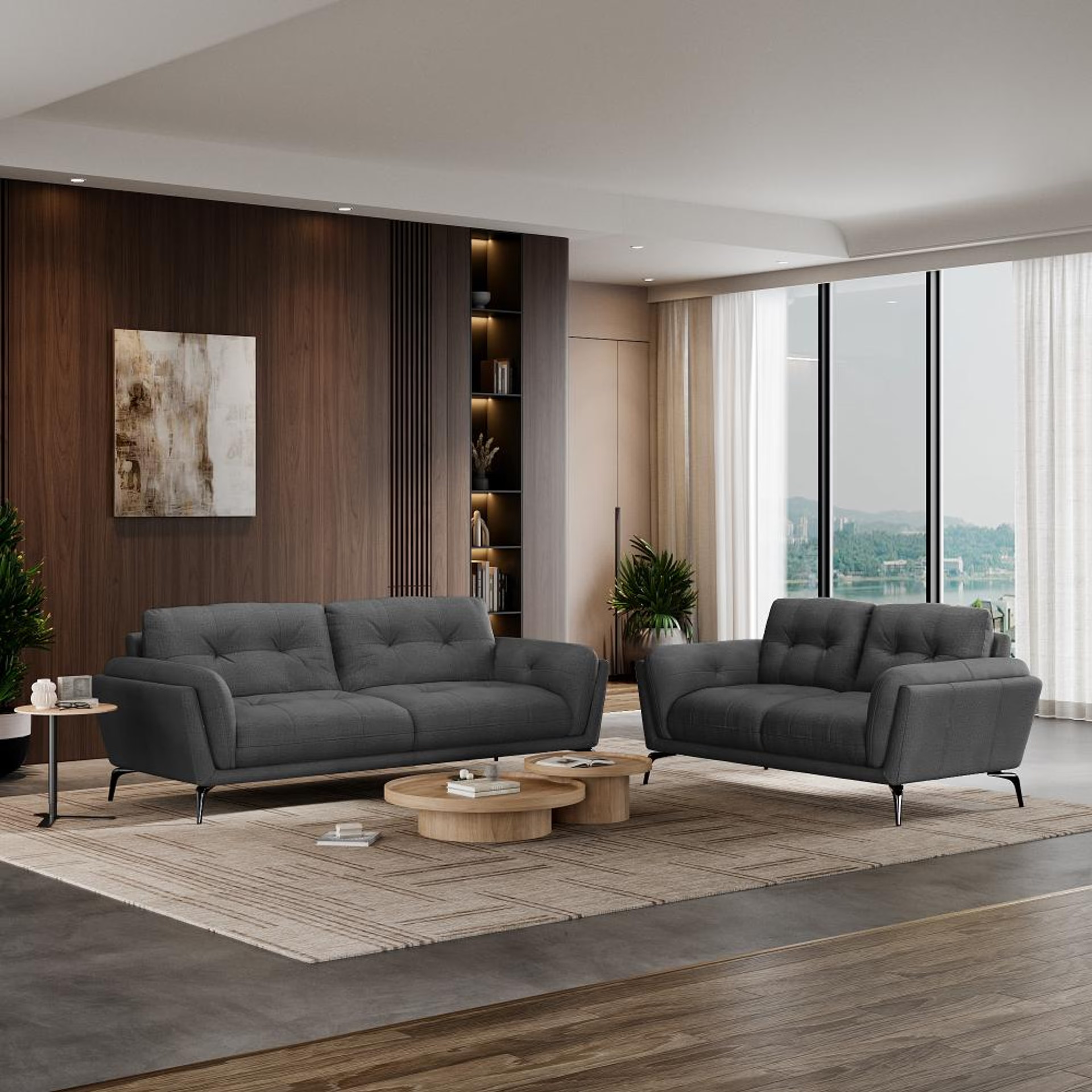 Wakefit Lille Sofa Set (3+2) Seater Regular, Set (3+2), Charcoal Grey