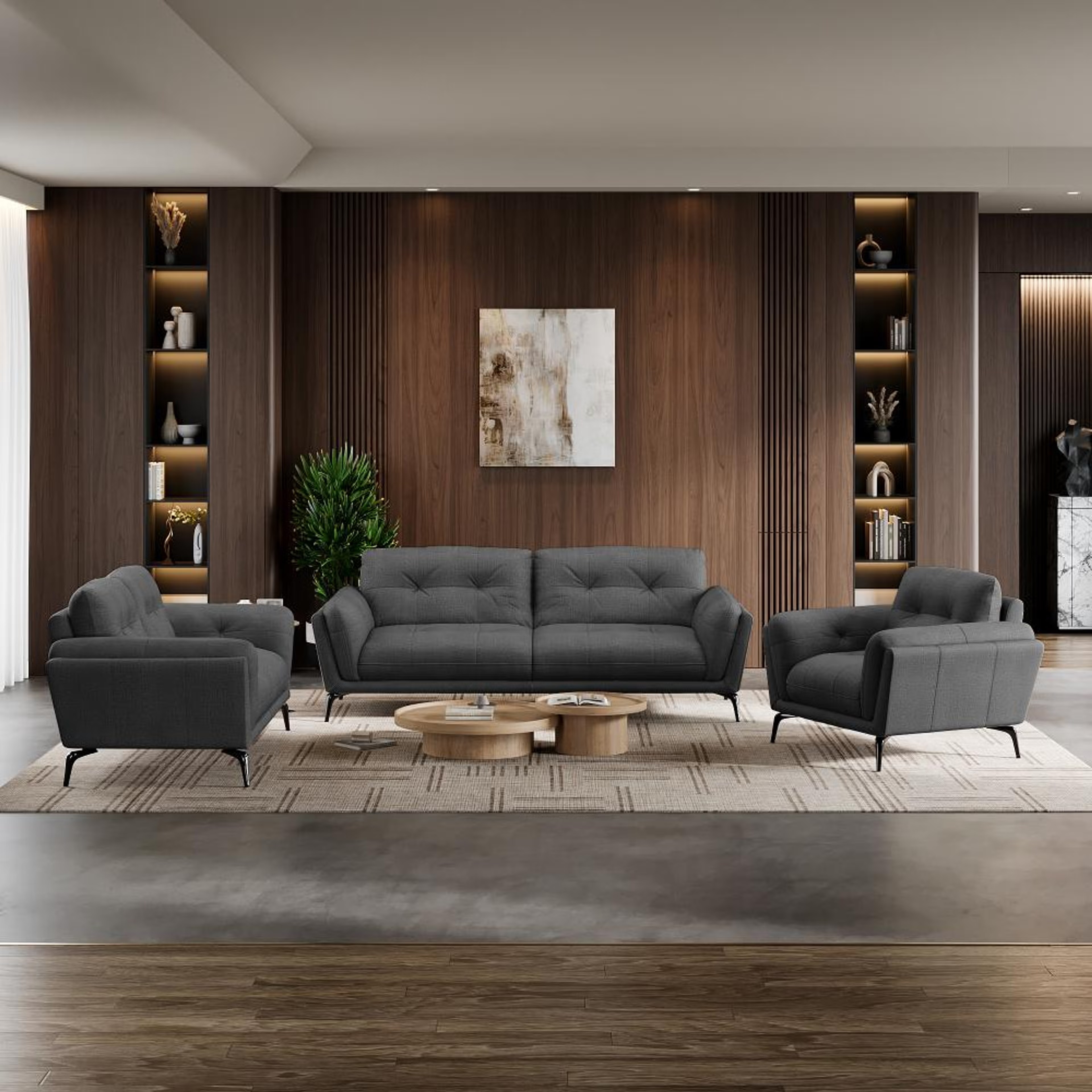 Wakefit Lille Sofa Set (3+2+1) Seater Regular, Set (3+2+1), Charcoal Grey