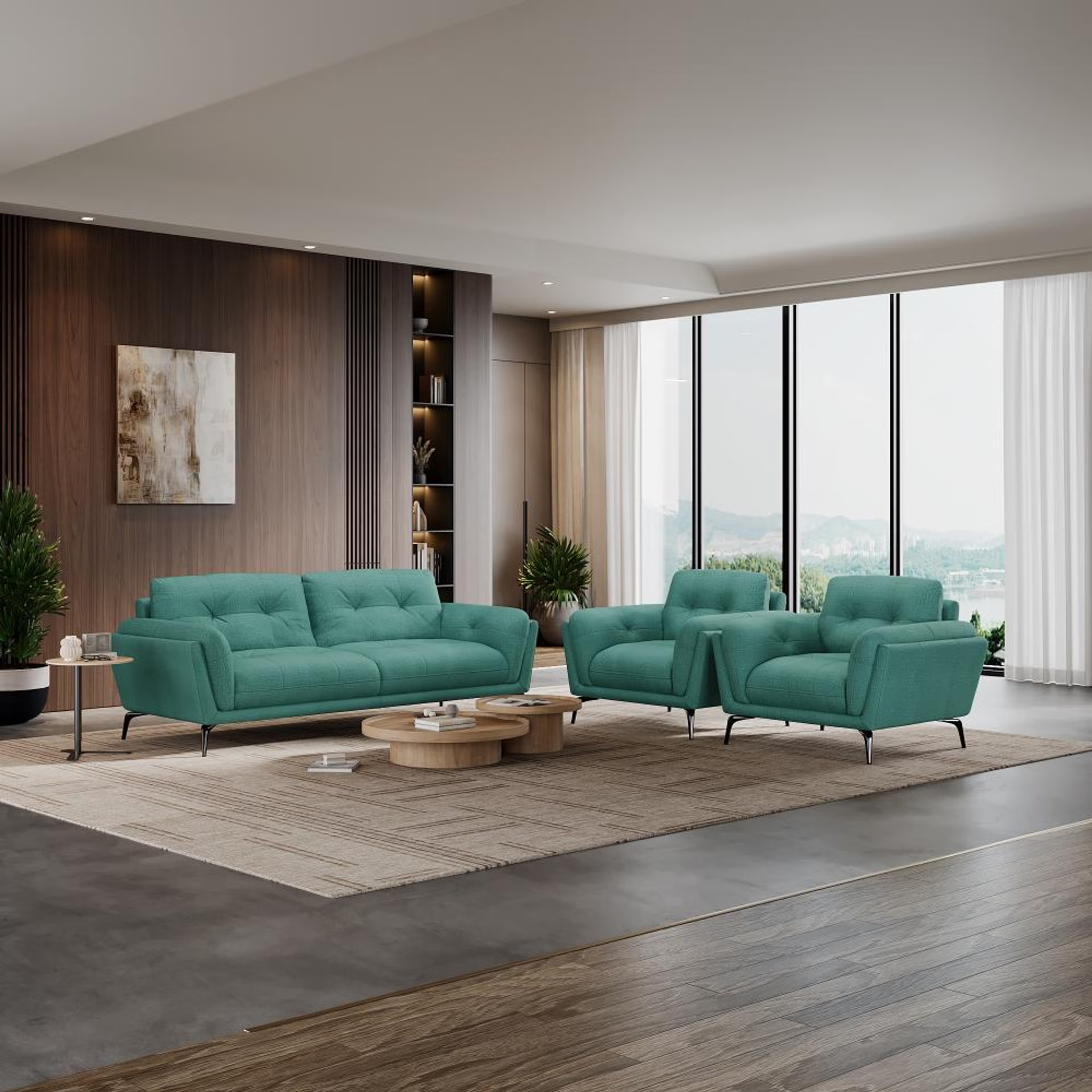 Wakefit Lille Sofa Set (3+1+1) Seater Regular, Set (3+1+1), Aqua Blue