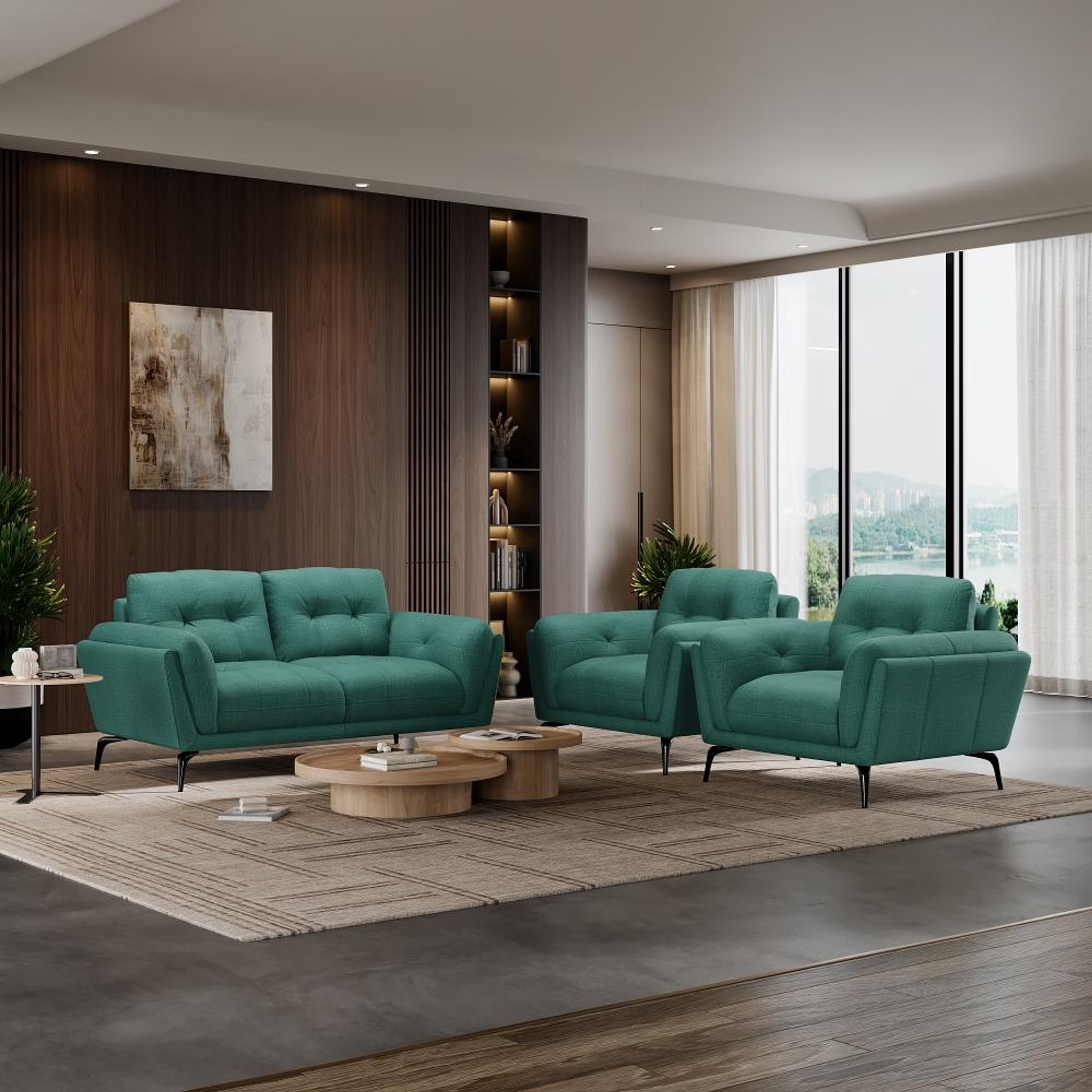 Home 45 Wakefit Lille Sofa Set (2+1+1) Seater Regular, Set (2+1+1), Aqua Blue