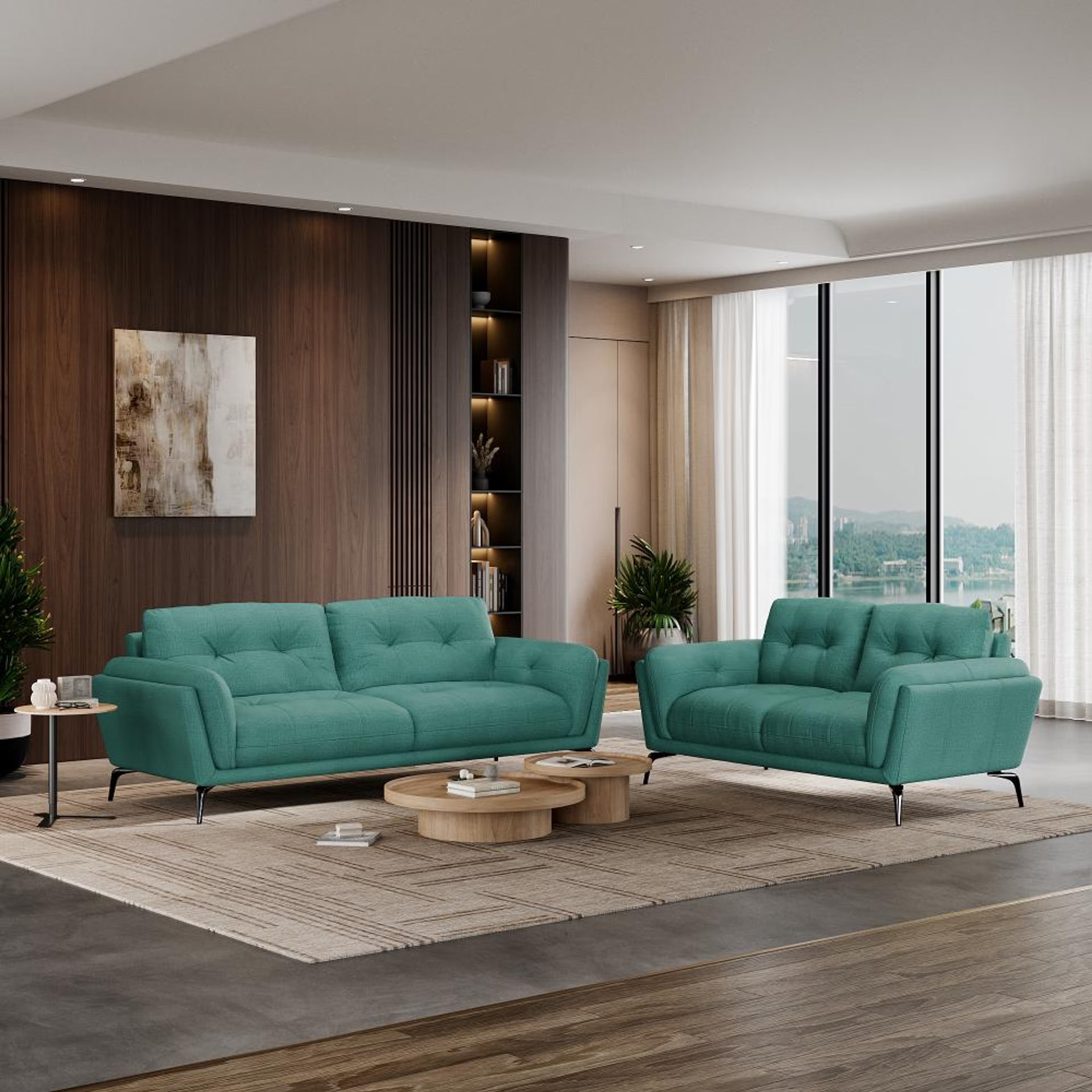 Wakefit Lille Sofa Set (3+2) Seater Regular, Set (3+2), Aqua Blue