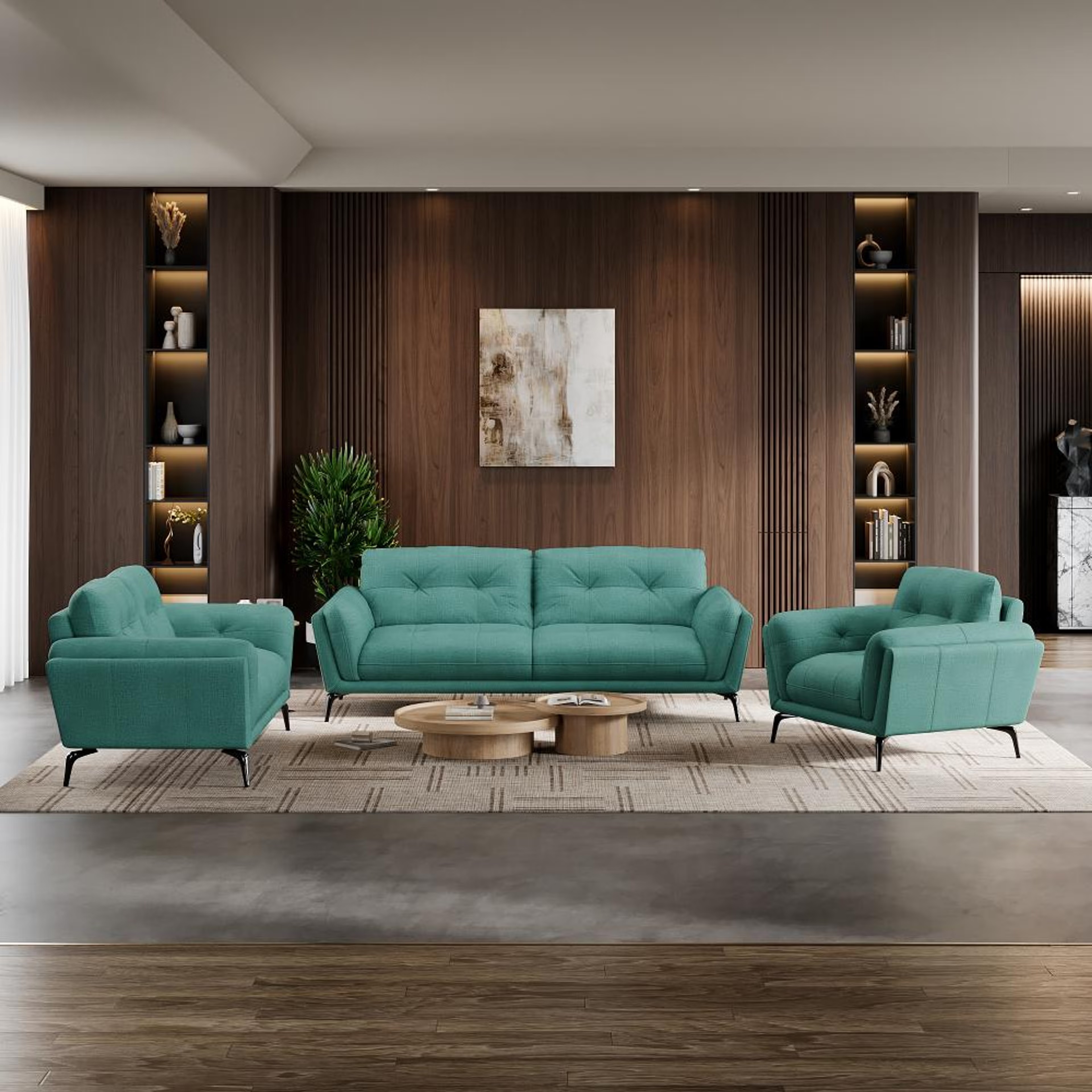 Wakefit Lille Sofa Set (3+2+1) Seater Regular, Set (3+2+1), Aqua Blue