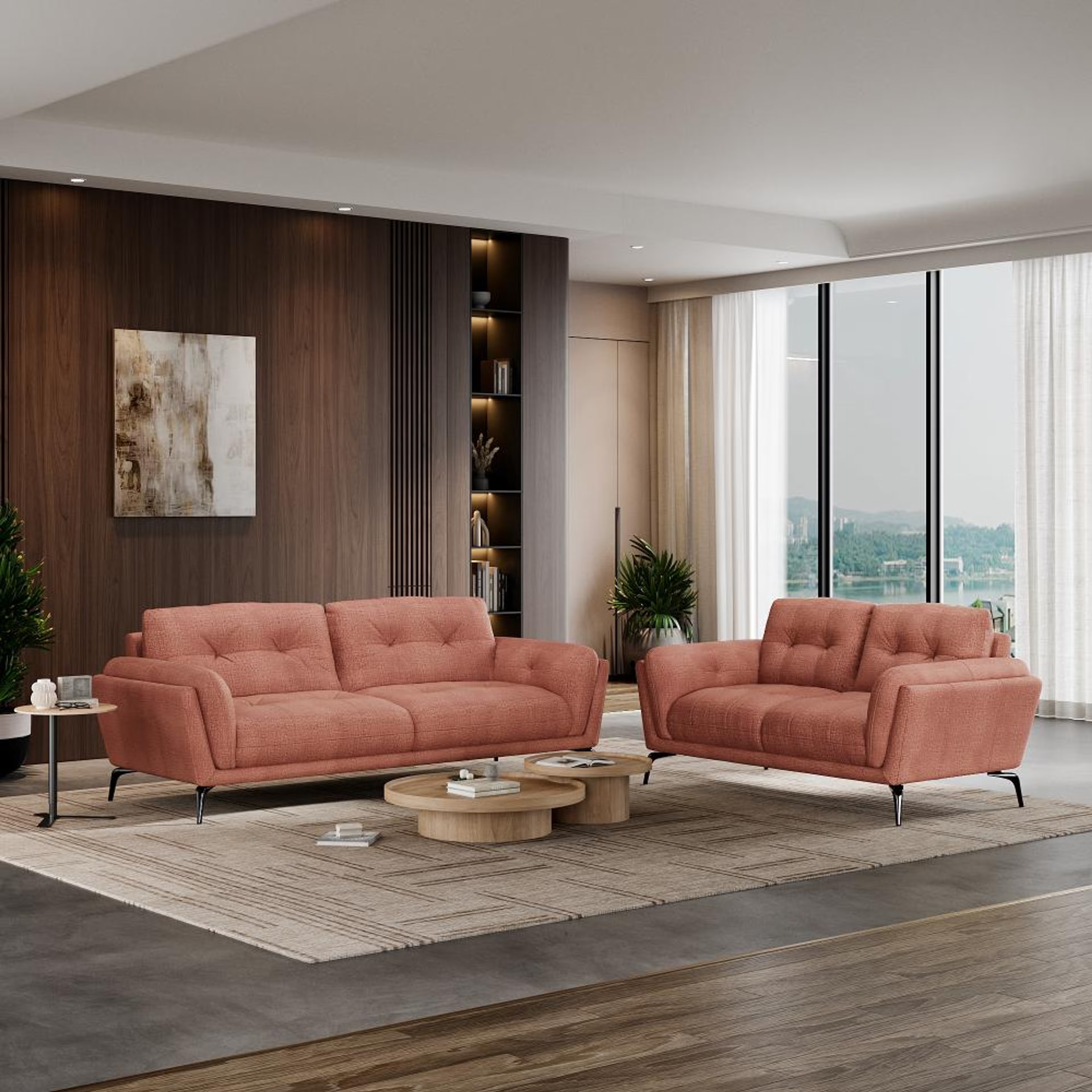 Wakefit Lille Sofa Set (3+2) Seater Regular, Set (3+2), Rose Brown