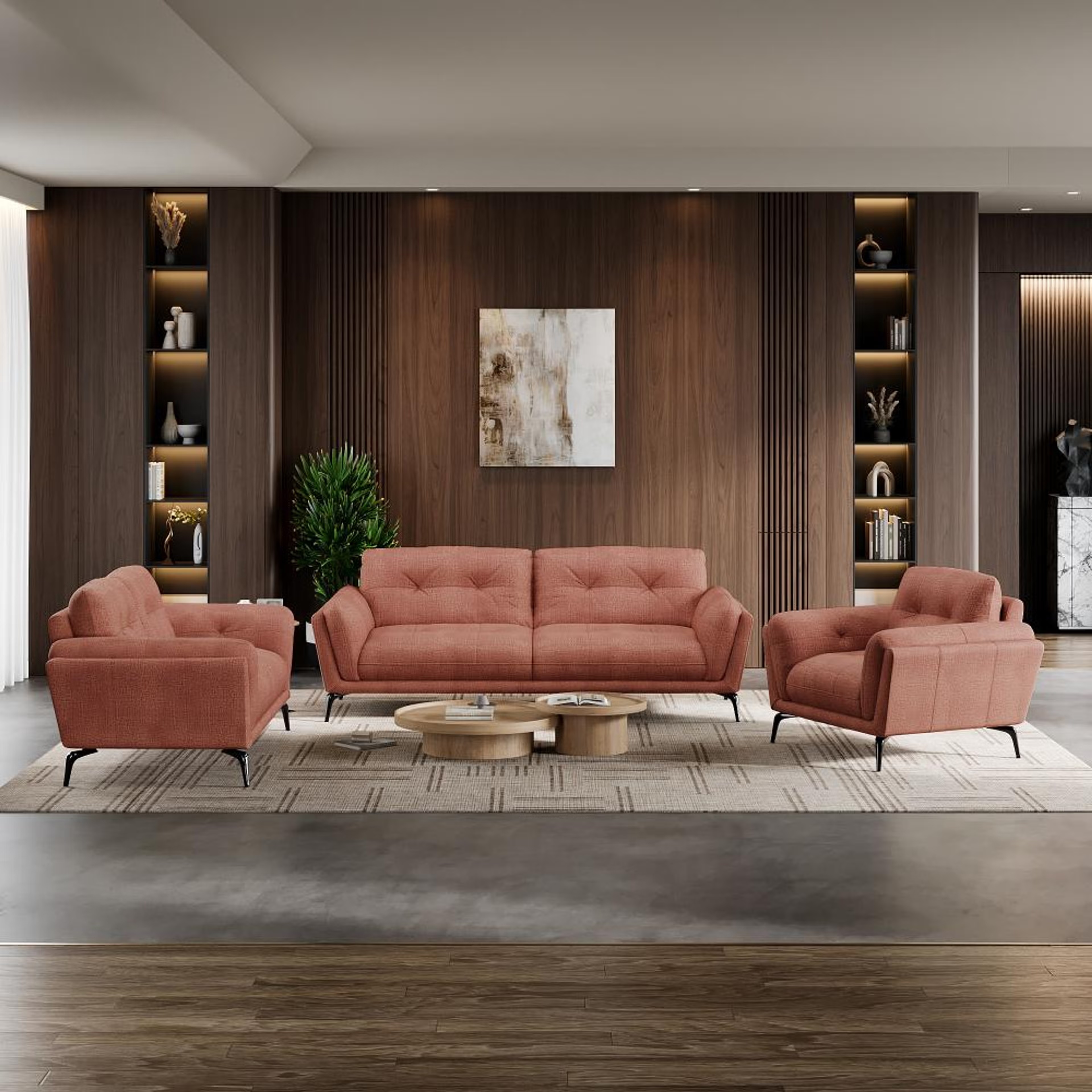 Wakefit Lille Sofa Set (3+2+1) Seater Regular, Set (3+2+1), Rose Brown