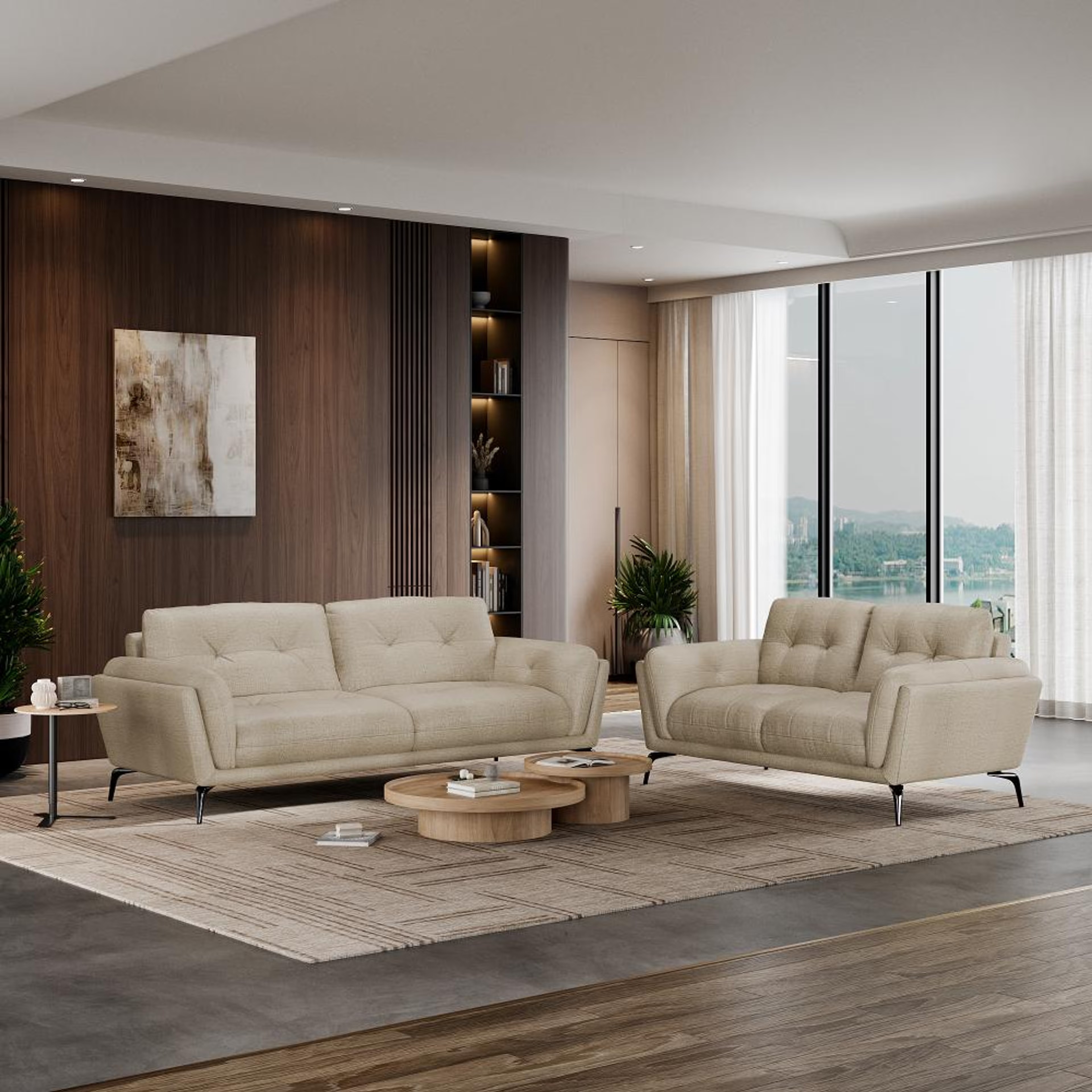 Wakefit Lille Sofa Set (3+2) Seater Regular, Set (3+2), White