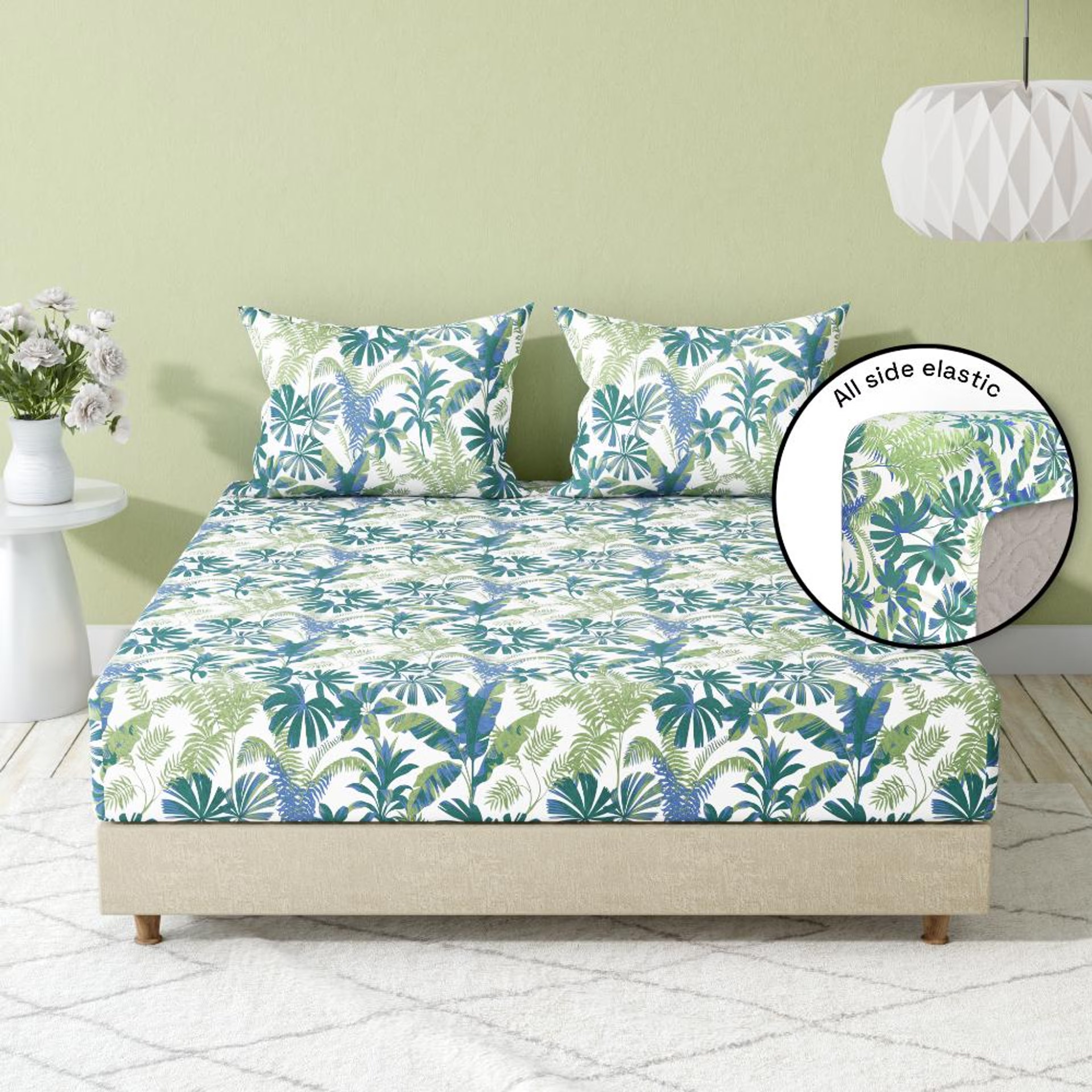 Home 29 100% Cotton 220 TC Fitted Bedsheet With 2 Pillow Covers | Kevin King, 72" x 72", Kevin | 1.83m x 1.83m King - 72" x 72\