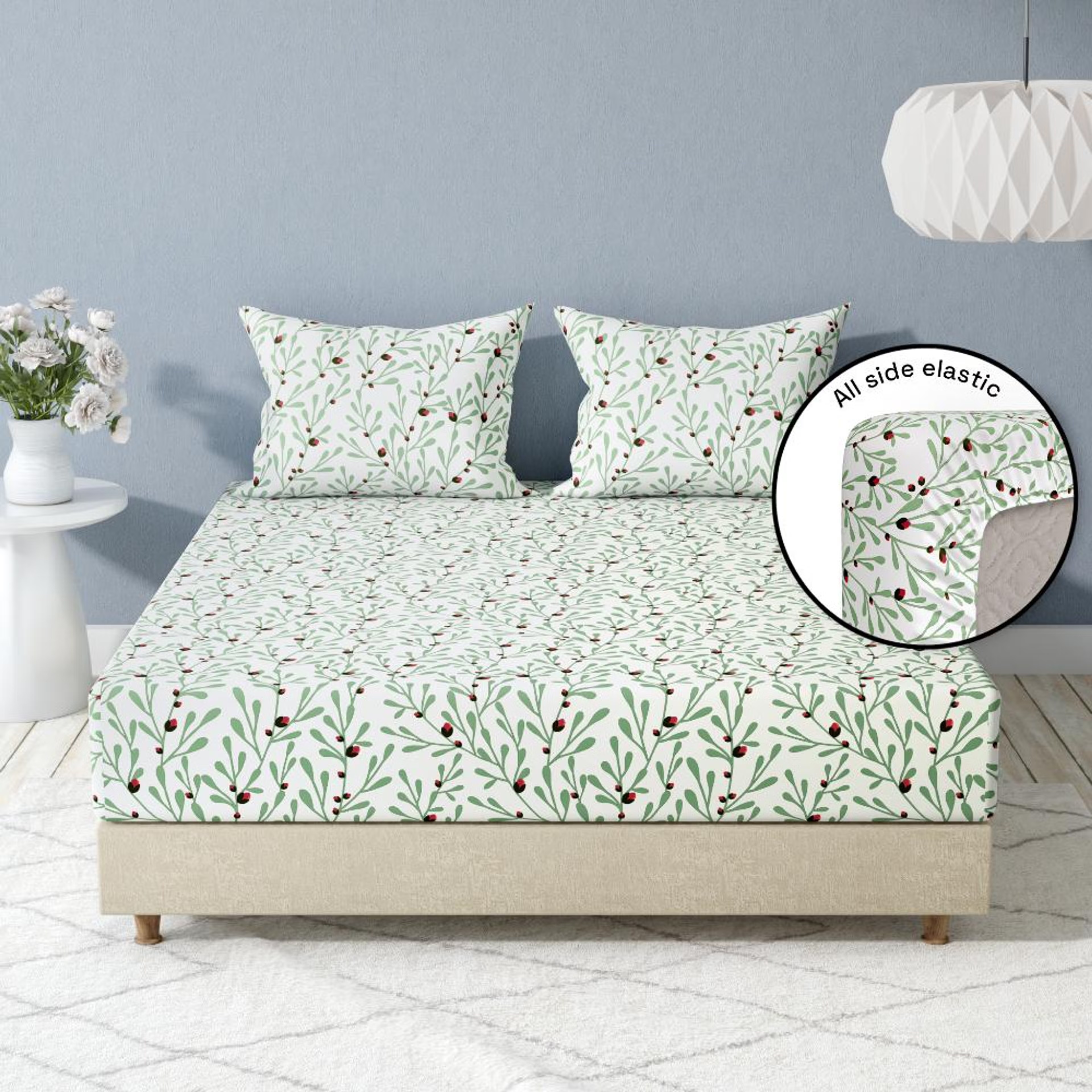 Home 47 100% Cotton 220 TC Fitted Bedsheet With 2 Pillow Covers | Jonas King, 78" x 72", Jonas | 1.98m x 1.83m King - 78" x 72\