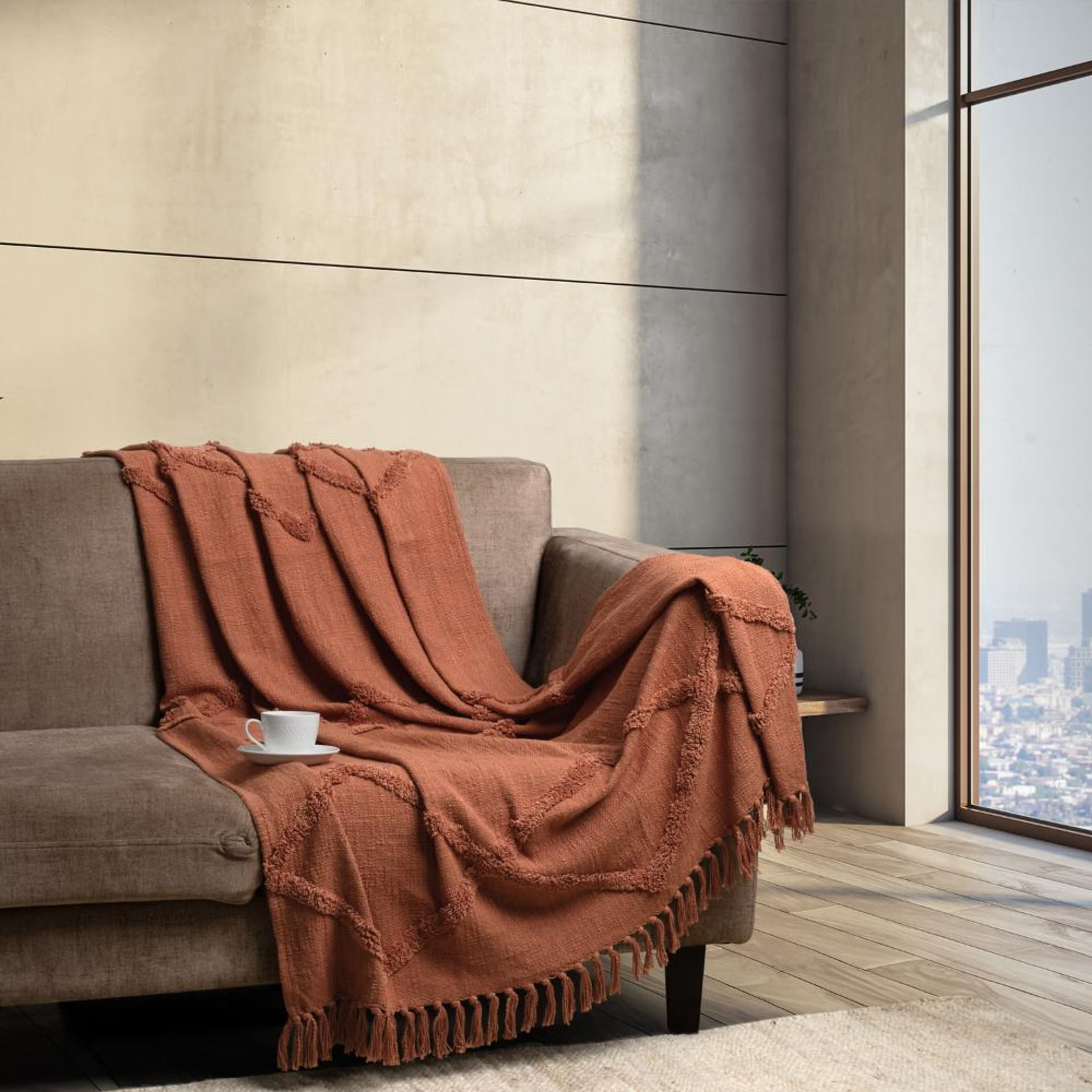 100% Cotton Decorative Throw for Sofa & Chair with Tassels | Soft & Lightweight | Machine Washable | Bombay Brown 50x 60 inches | Pack of 1 Cotton, 50x60, Bombay Brown