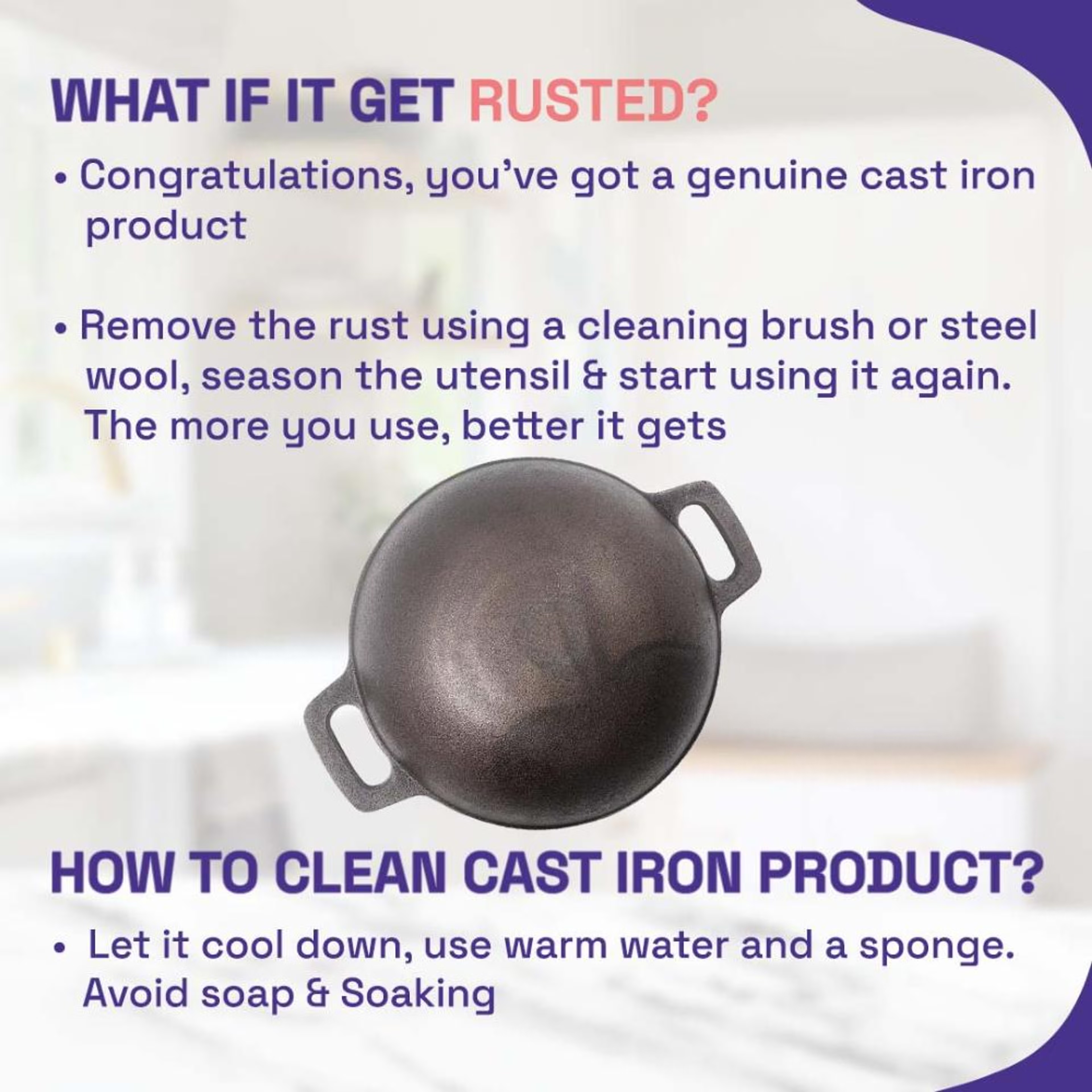 Cast Iron Kadai | Non Stick | 2.5 Liters | 25.4 cm | Round Base Kadai, Cast Iron, Non Induction Base, Kadai-2.5 Ltr 10 Cast Iron Kadai | Non Stick | 2.5 Liters | 25.4 cm | Round Base Kadai, Cast Iron, Non Induction Base, Kadai-2.5 Ltr