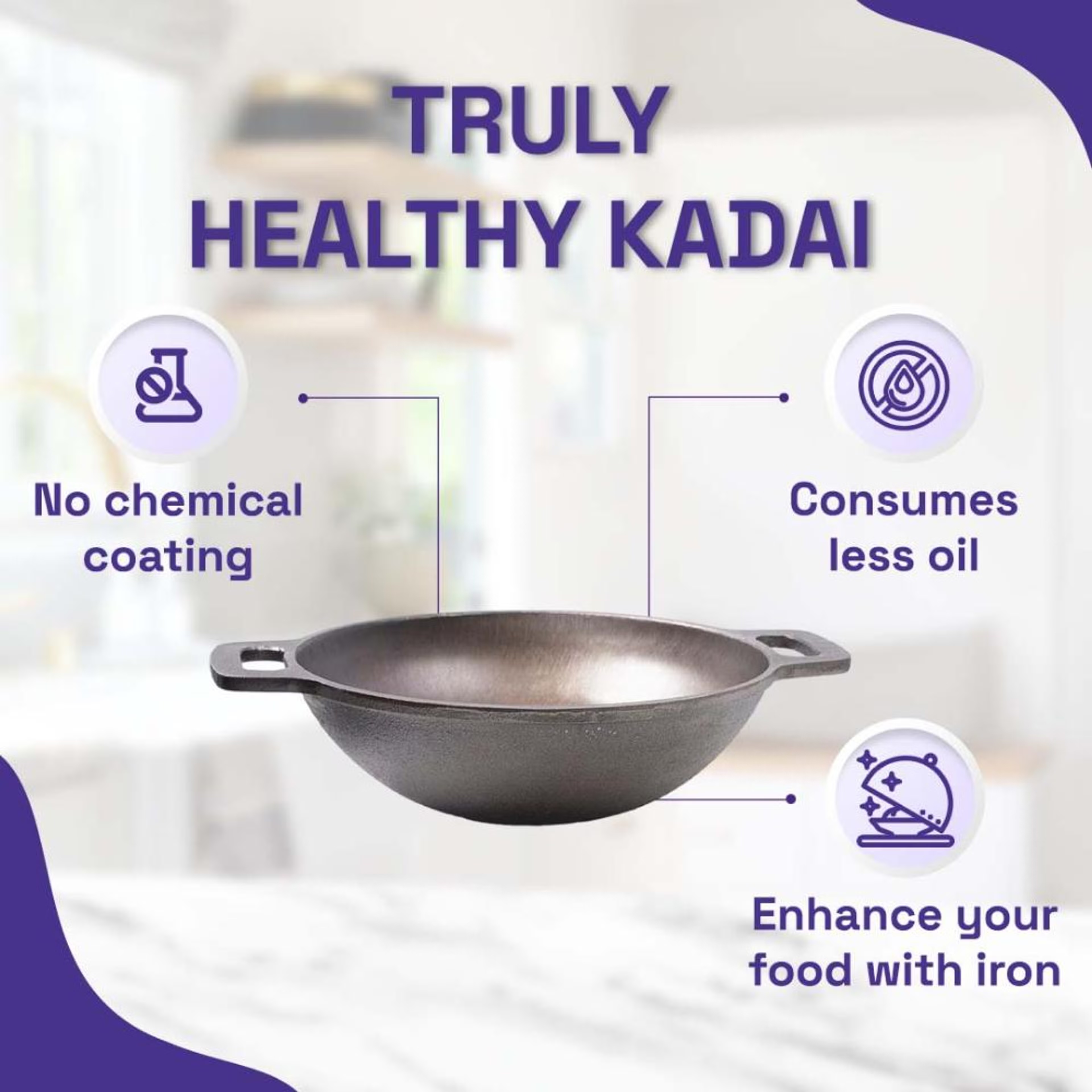 Cast Iron Kadai | Non Stick | 2.5 Liters | 25.4 cm | Round Base Kadai, Cast Iron, Non Induction Base, Kadai-2.5 Ltr 4 Cast Iron Kadai | Non Stick | 2.5 Liters | 25.4 cm | Round Base Kadai, Cast Iron, Non Induction Base, Kadai-2.5 Ltr