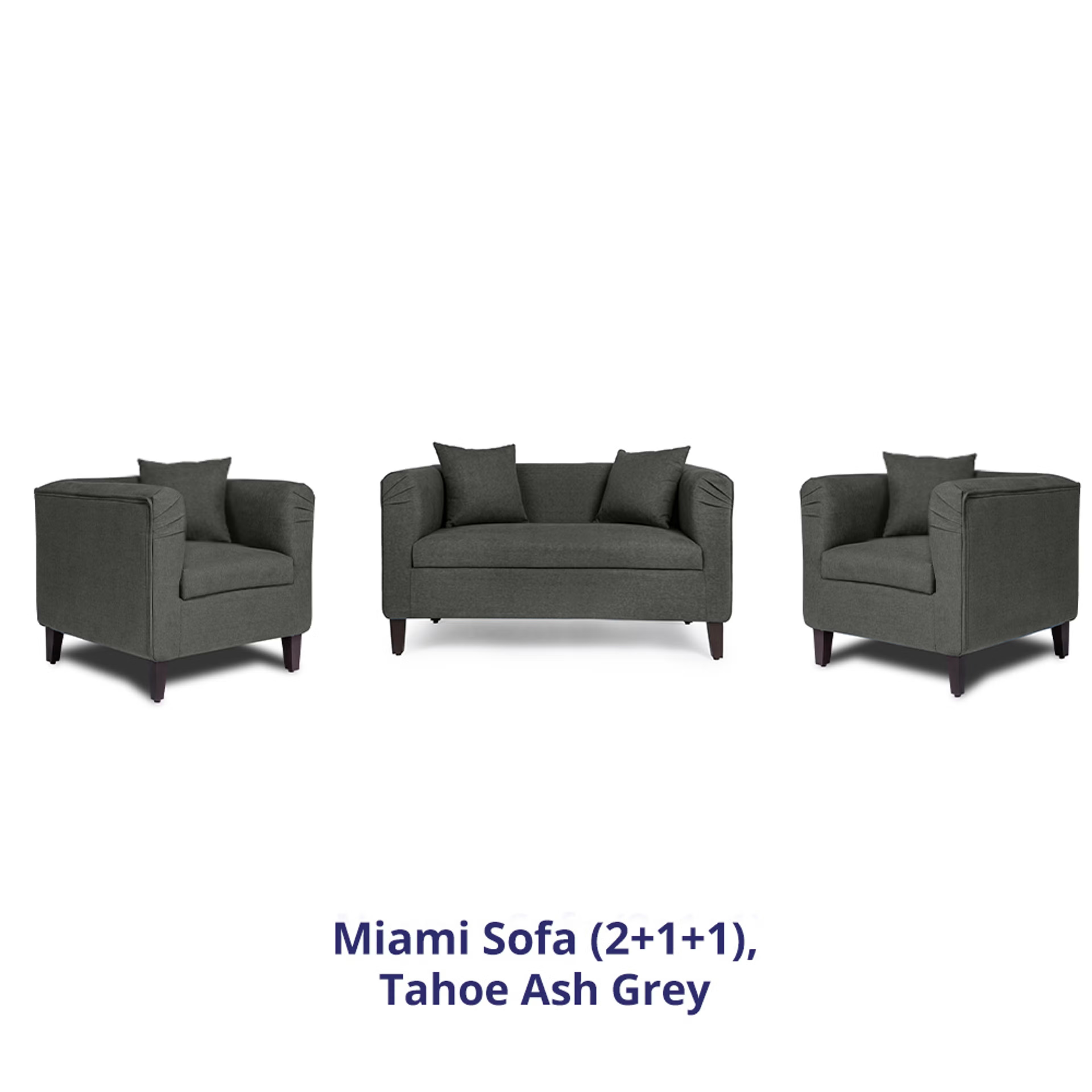 Home 33 Wakefit Miami Sofa - 2+1+1 Seater - Ash Grey Regular, 2 Seater + 1 Seater + 1 Seater, Ash Grey