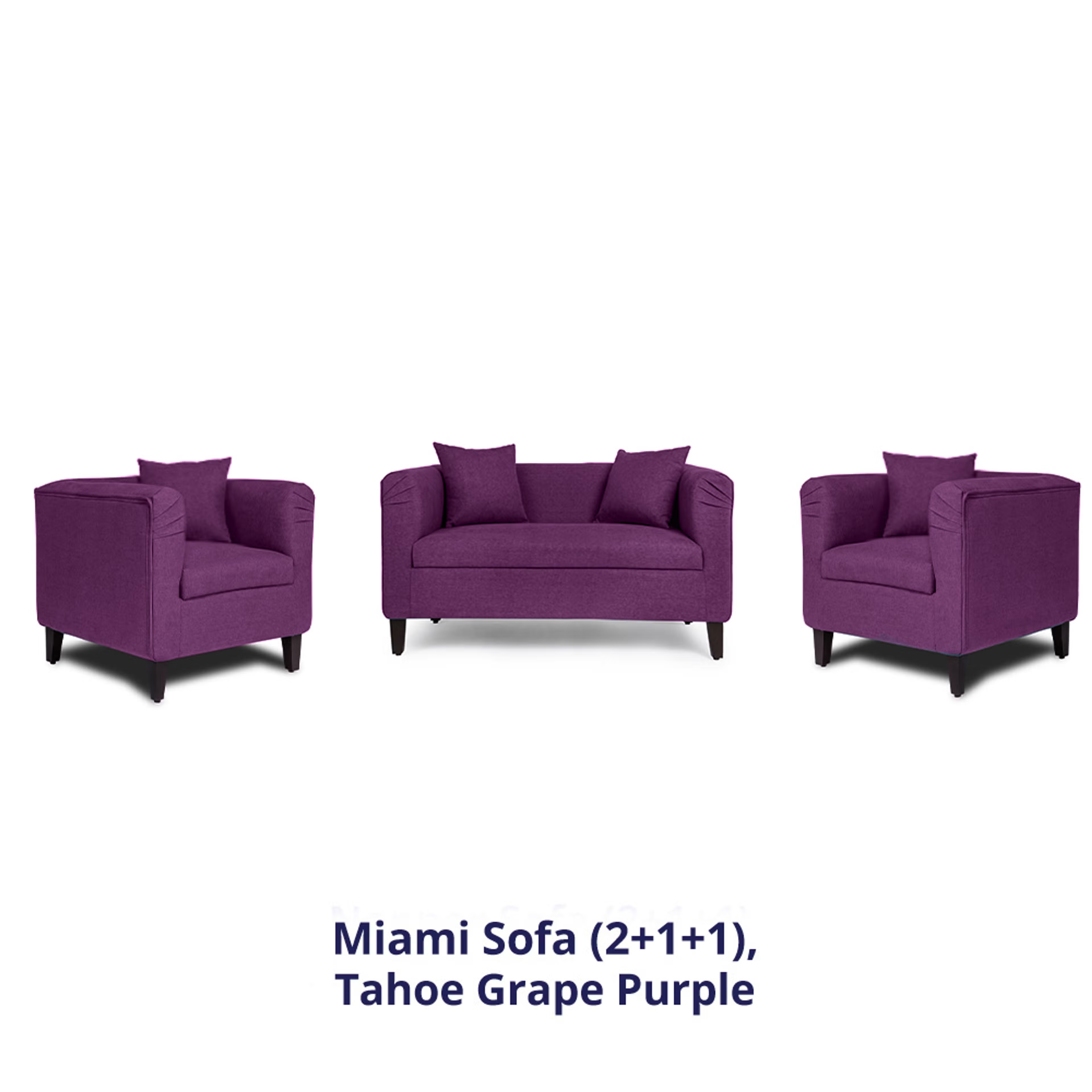 Wakefit Miami Sofa - 2+1+1 Seater - Grape Purple Regular, 2 Seater + 1 Seater + 1 Seater, Grape Purple