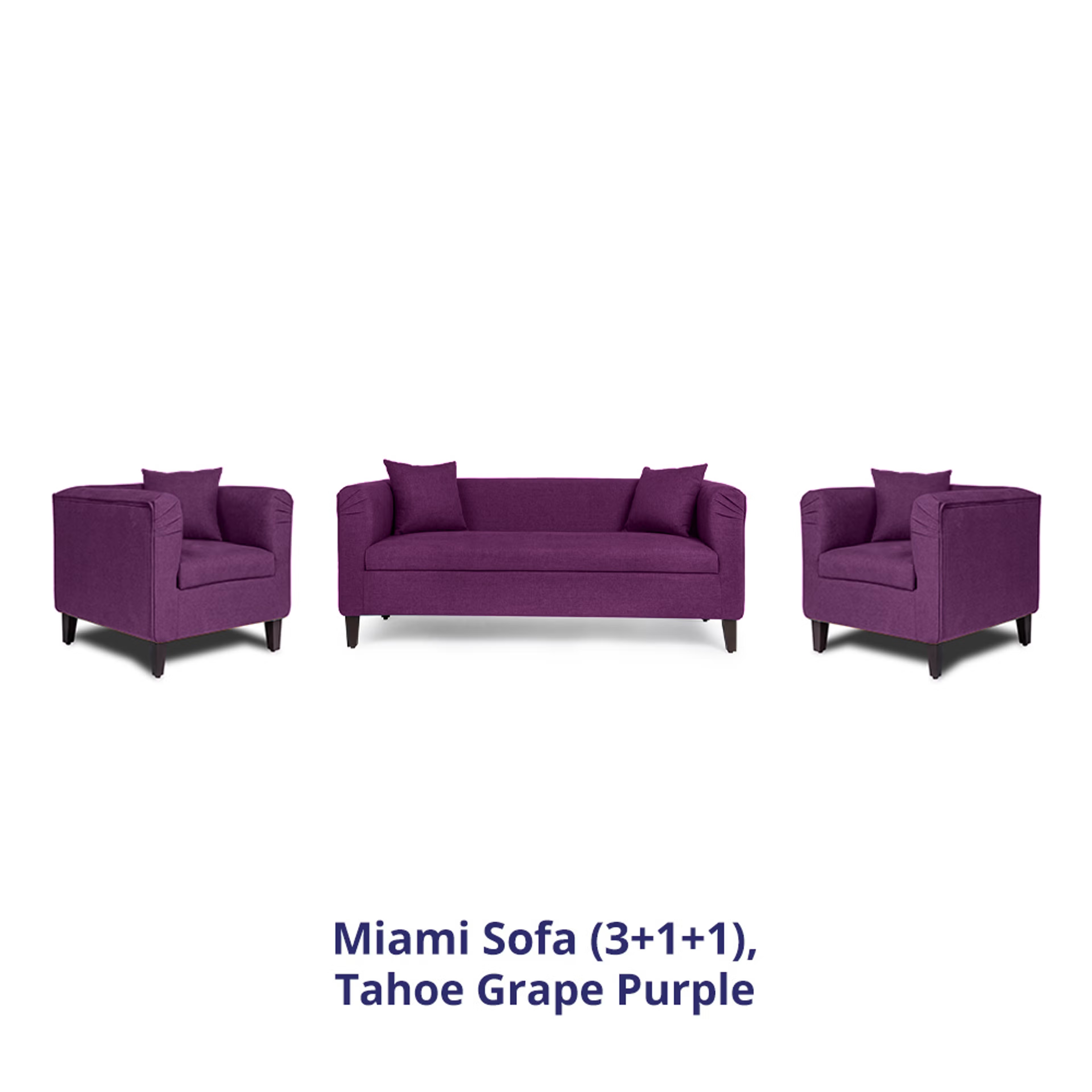 Wakefit Miami Sofa - 3+1+1 Seater - Grape Purple Regular, 3 Seater + 1 Seater + 1 Seater, Grape Purple