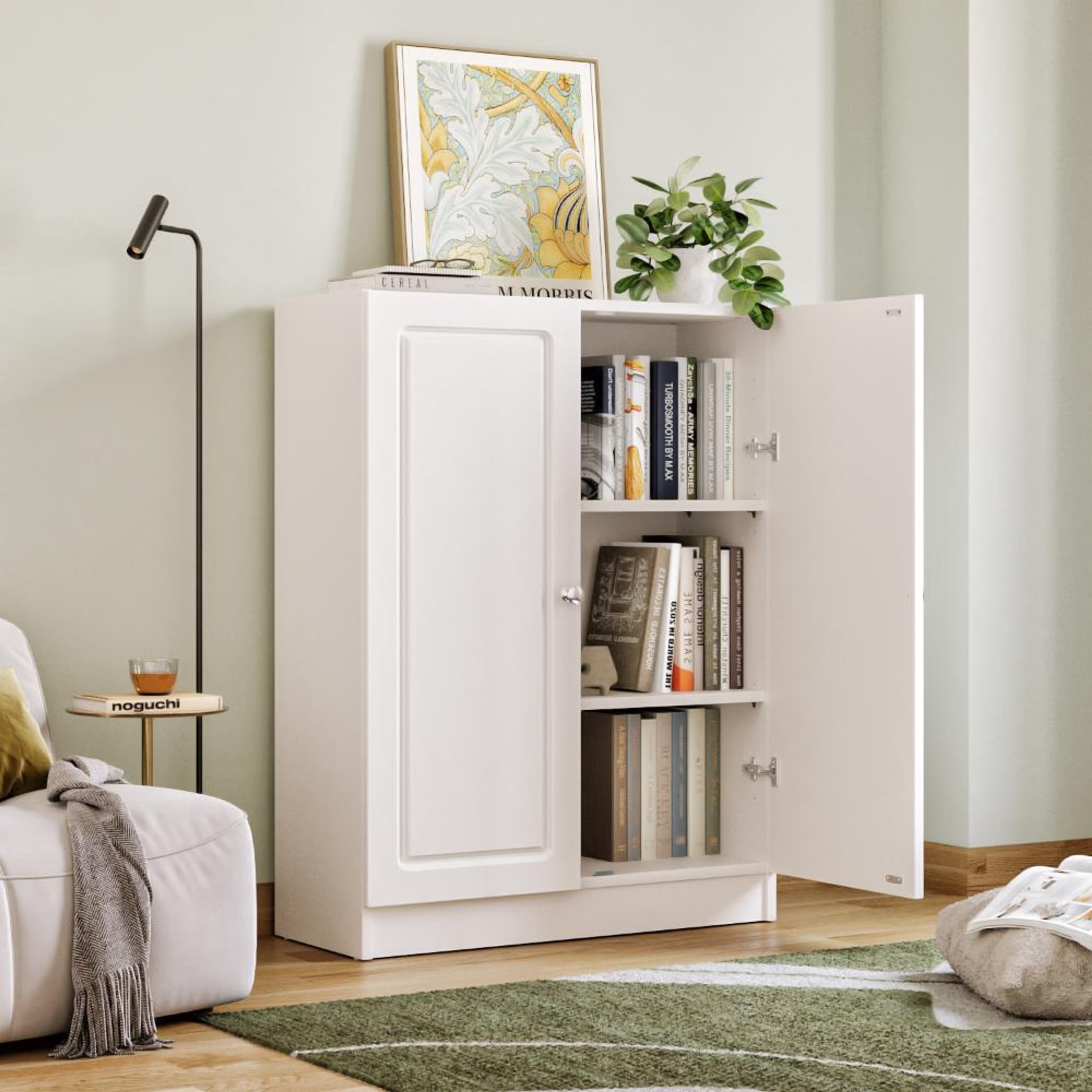 Wakefit Huxley 3-Big Shelves Bookshelf - Wood Shutter - White carcass + White Shutters 3 shelves, Without Glass, Frosty White