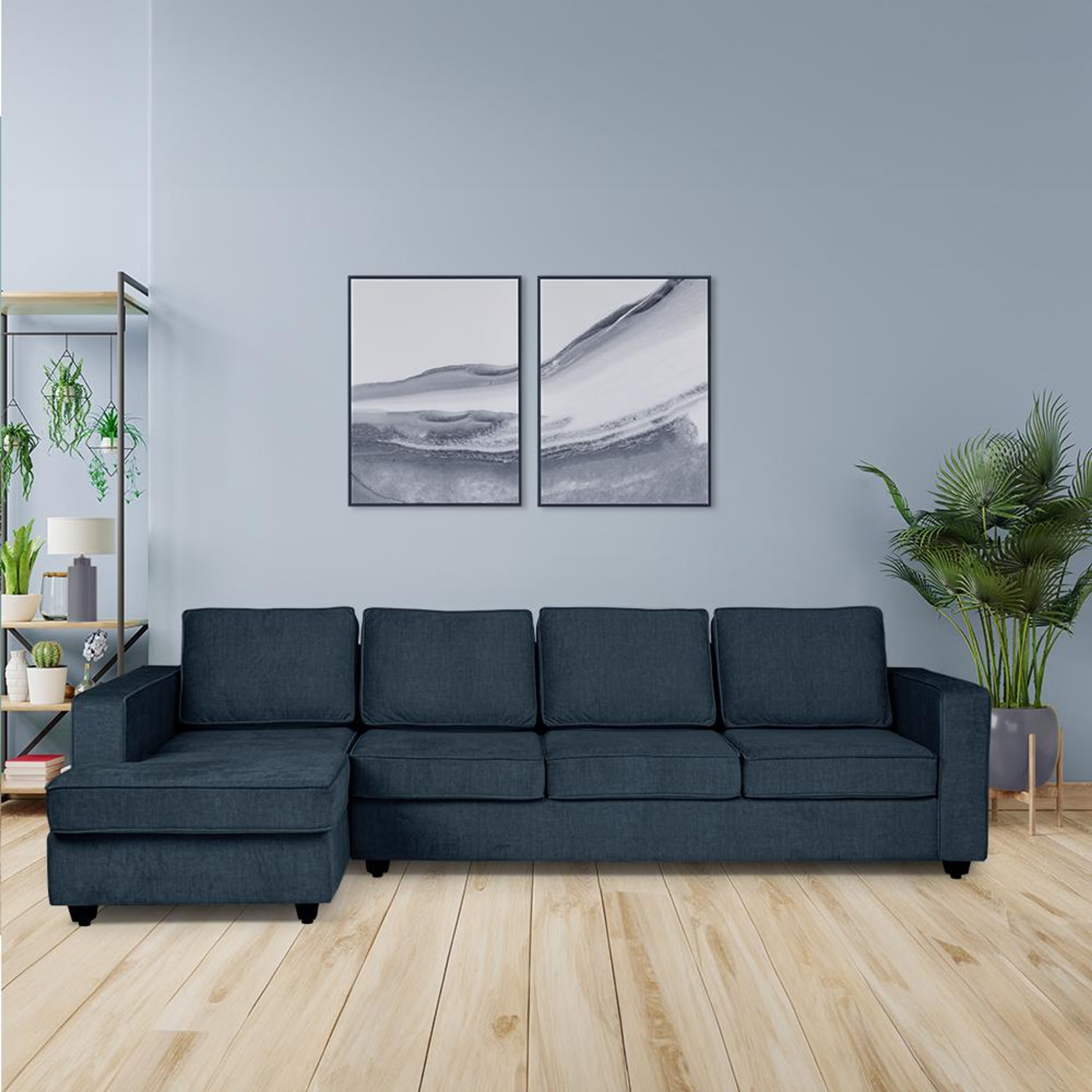 Wakefit Napper Plus L Shape Sofa Set (3 Seater + Left Aligned Chaise) Sectional, Set (3 Seater + Left Aligned Chaise), Deep Ocean