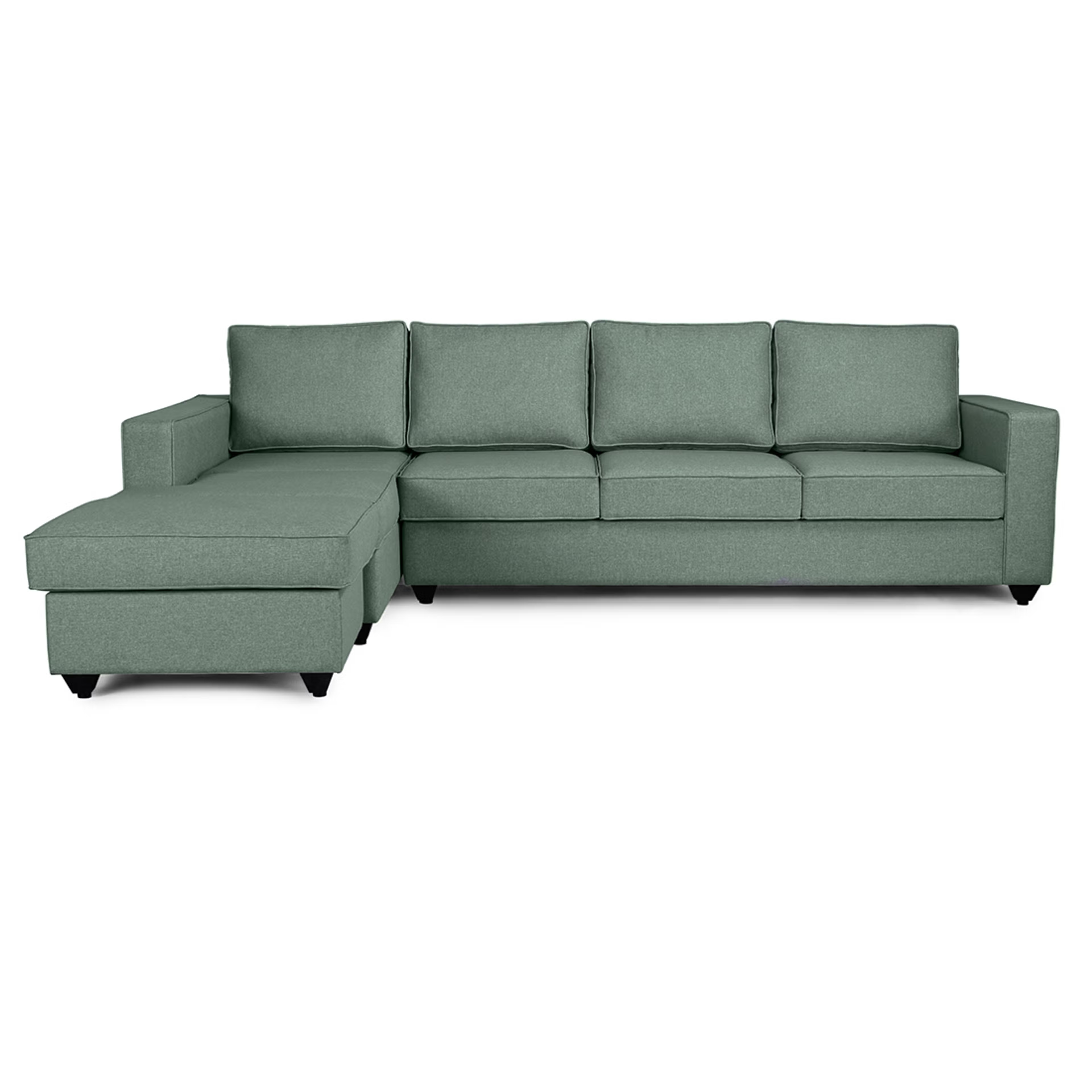 Wakefit Napper L Shape Sofa Set (3 Seater + Left Aligned Chaise with Ottoman) Omega Green Sectional, Without Storage, 3 + Left Aligned Chaise with Ottoman, Omega Green