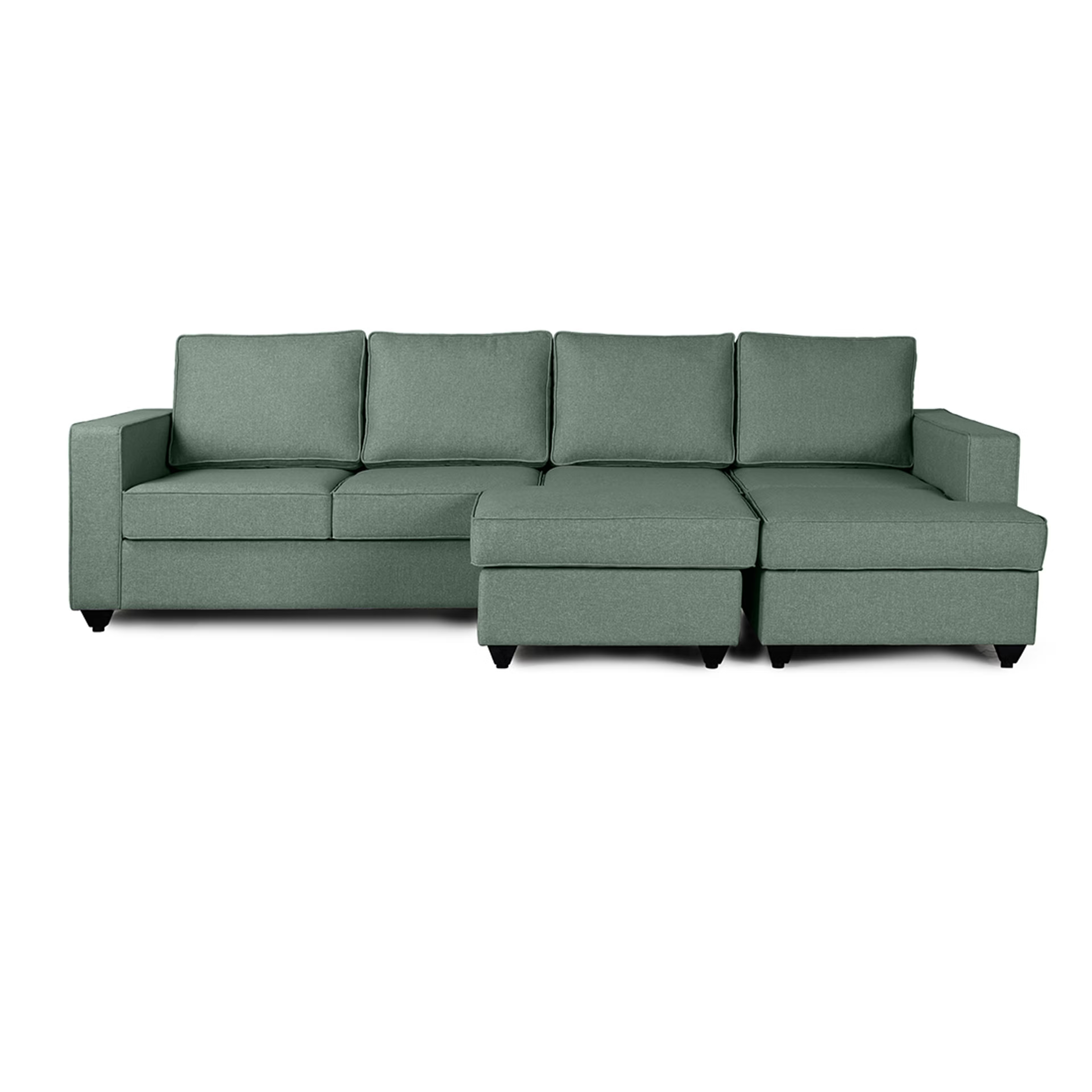 Wakefit Napper L Shape Sofa Set (3 Seater + Right Aligned Chaise with Ottoman) Omega Green Sectional, Without Storage, 3 + Right Aligned Chaise with Ottoman, Omega Green