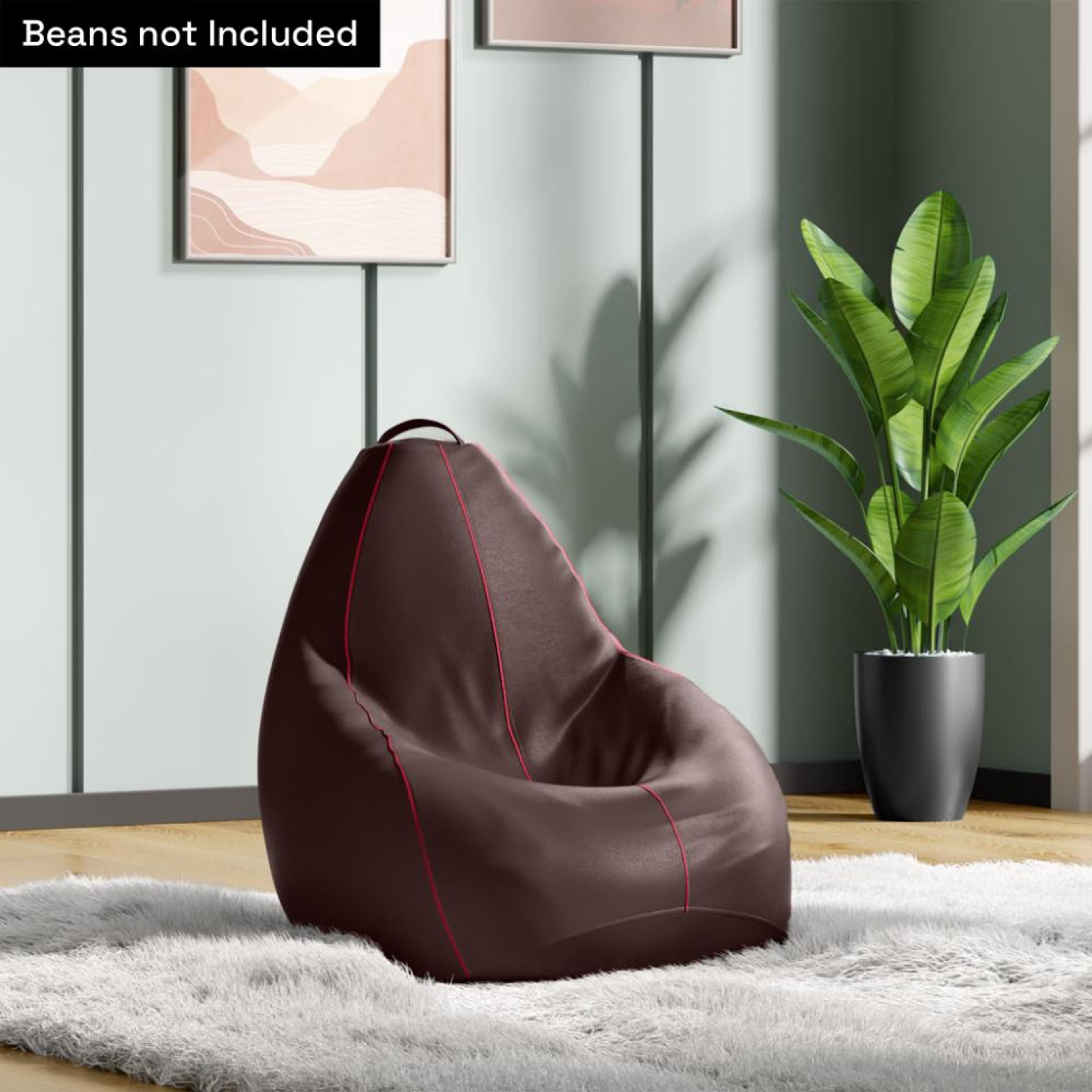 3XL Bean Bag Without Beans | Premium Leatherette | Dark Fantasy With Red Piping | Bean Bag Chair | Cozy & Ideal for Any Space Premium, XXXL, Without Beans, Without footrest, Without cushion, Dark Fantasy With Red Piping