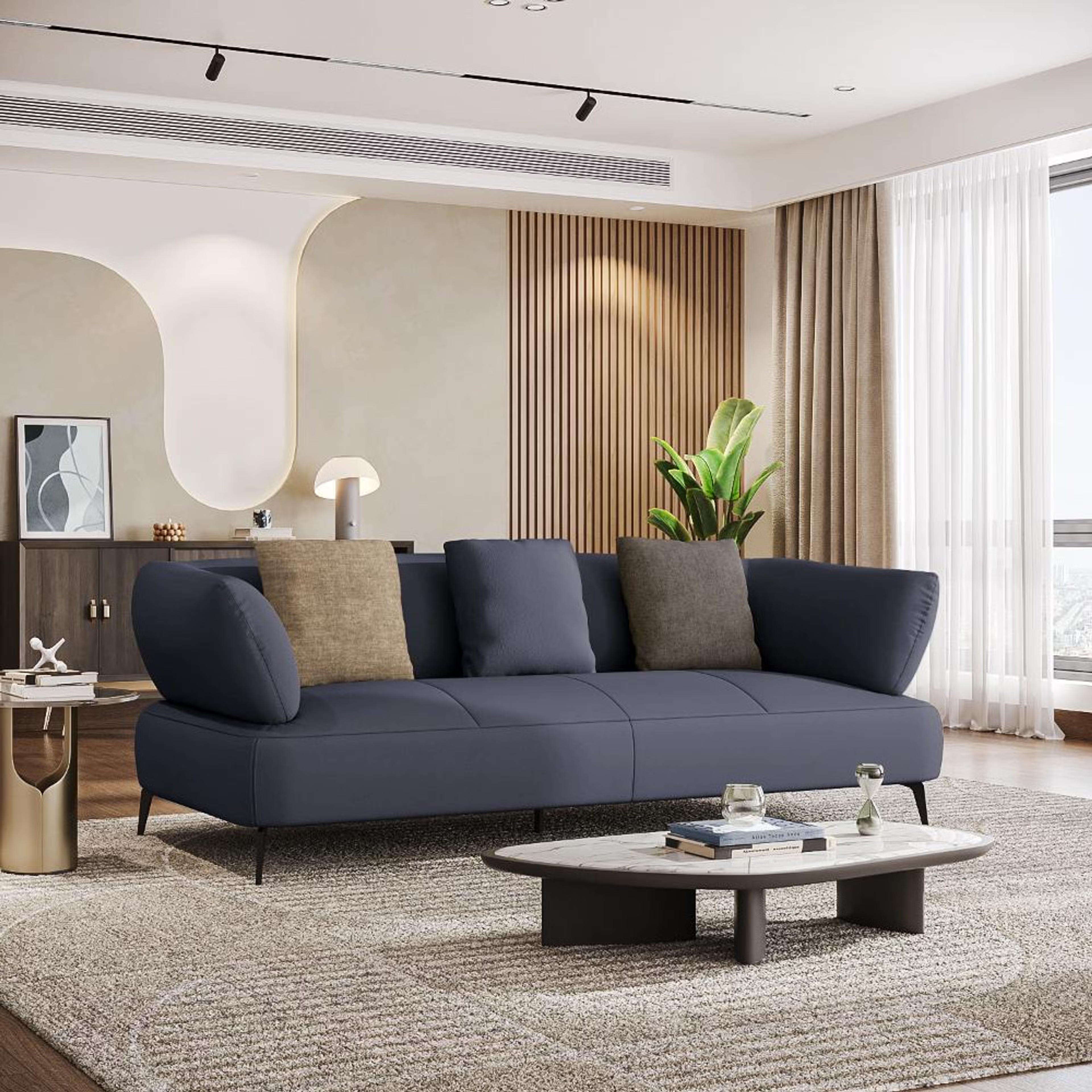 Home 37 Wakefit Nauru Sofa - Three Seater Regular, Three Seater, Blue