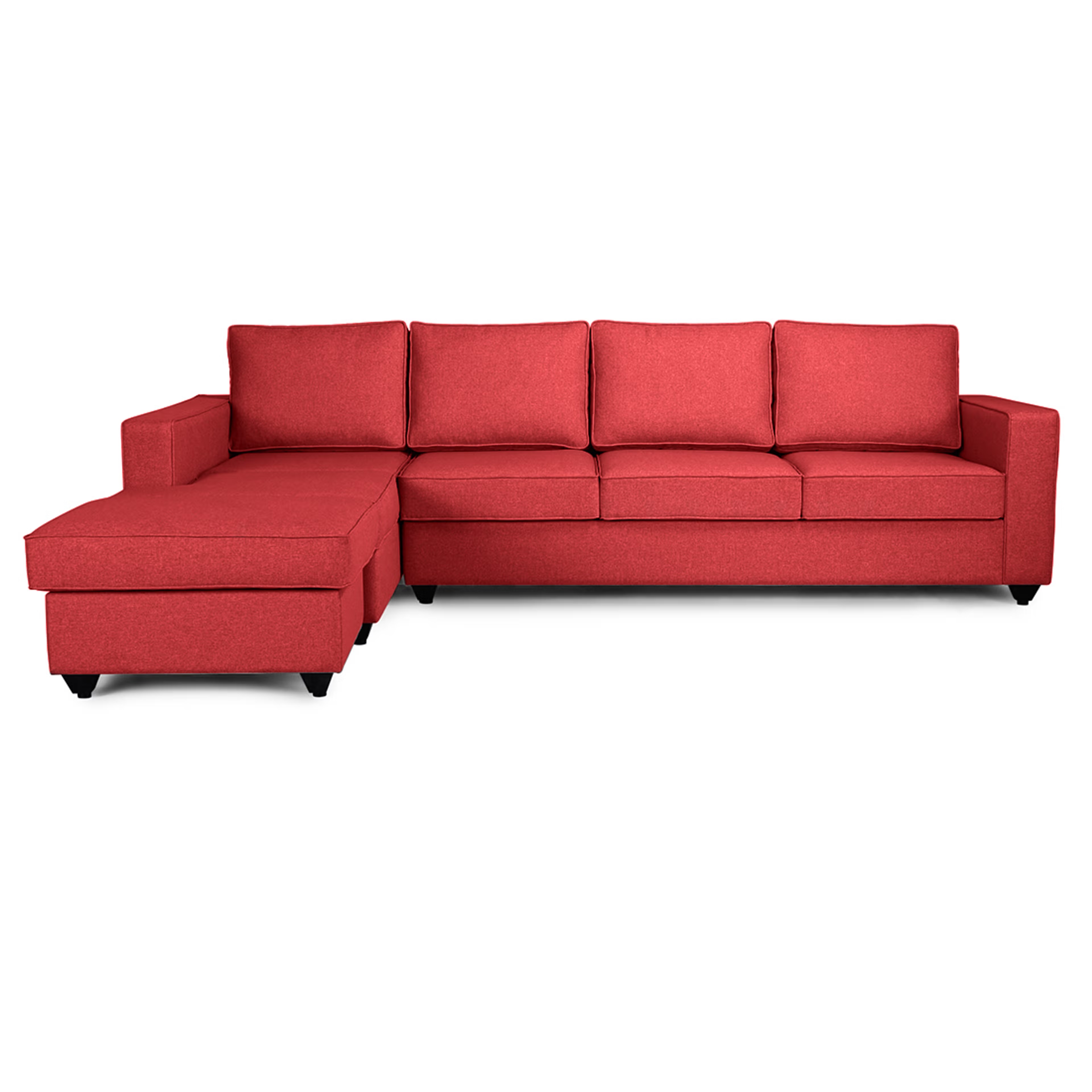 Home 25 Wakefit Napper L Shape Sofa Set (3 Seater + Left Aligned Chaise with Ottoman) Omega Red Sectional, Without Storage, 3 + Left Aligned Chaise with Ottoman, Omega Red