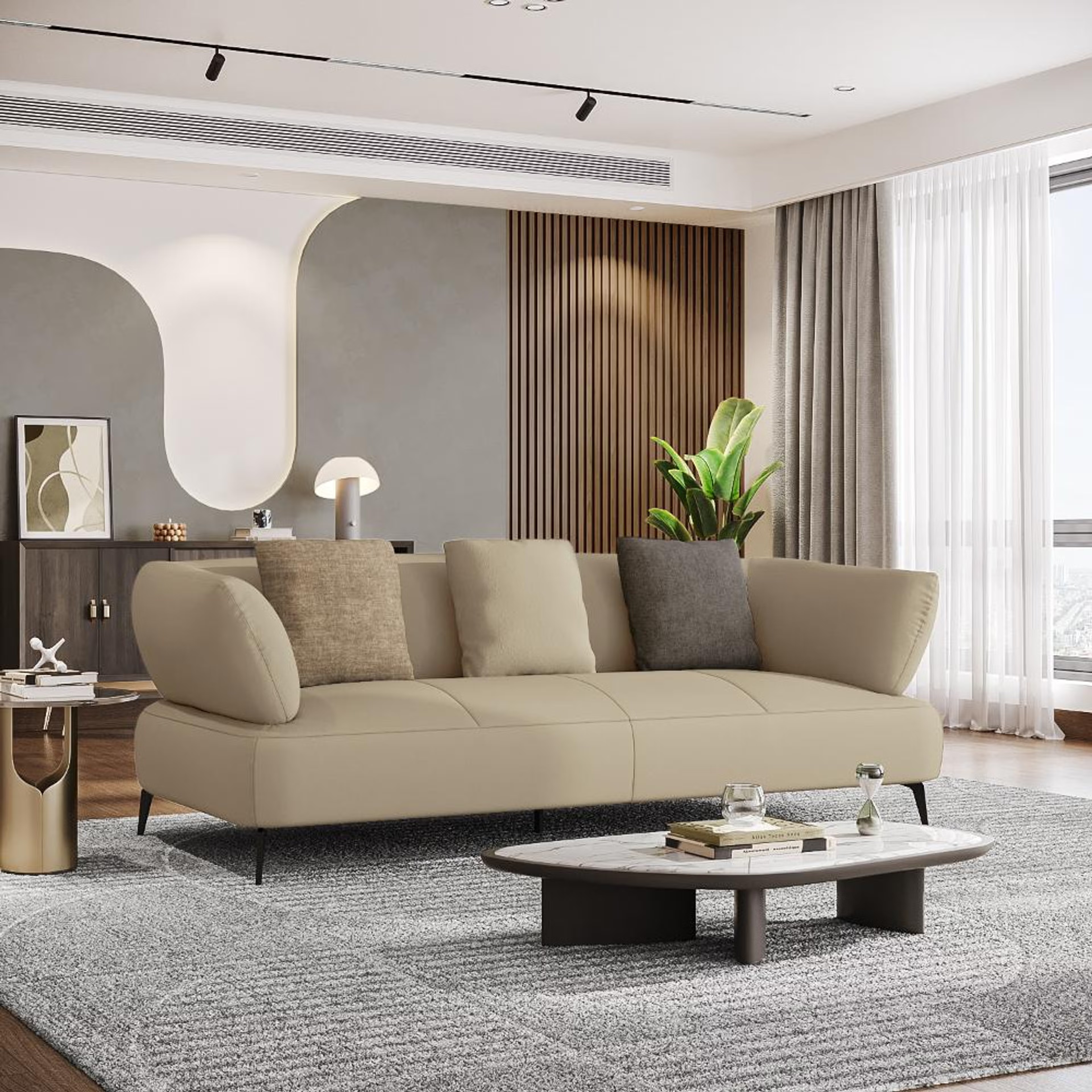 Wakefit Nauru Sofa - Three Seater Regular, Three Seater, Beige