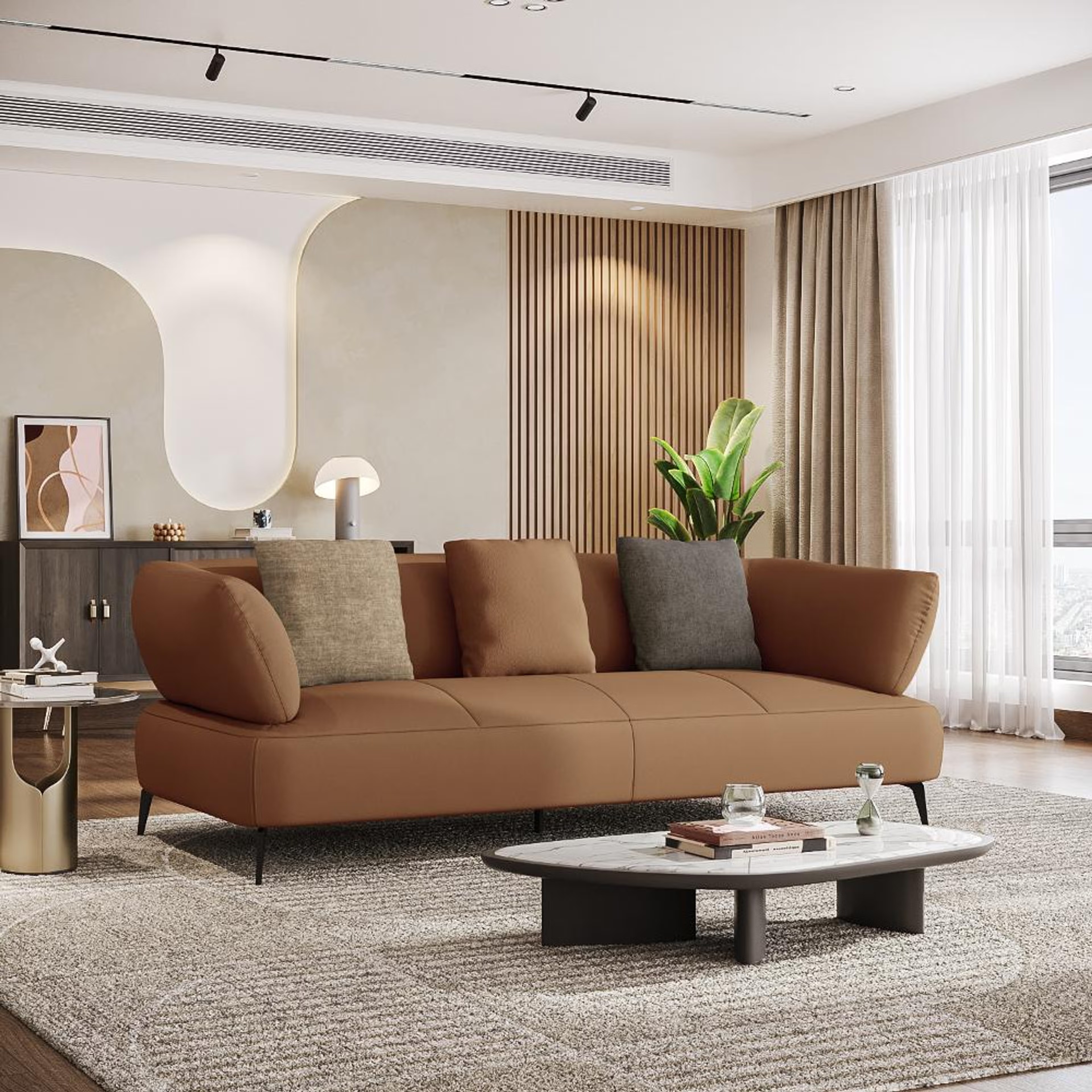 Wakefit Nauru Sofa - Three Seater Regular, Three Seater, Brown