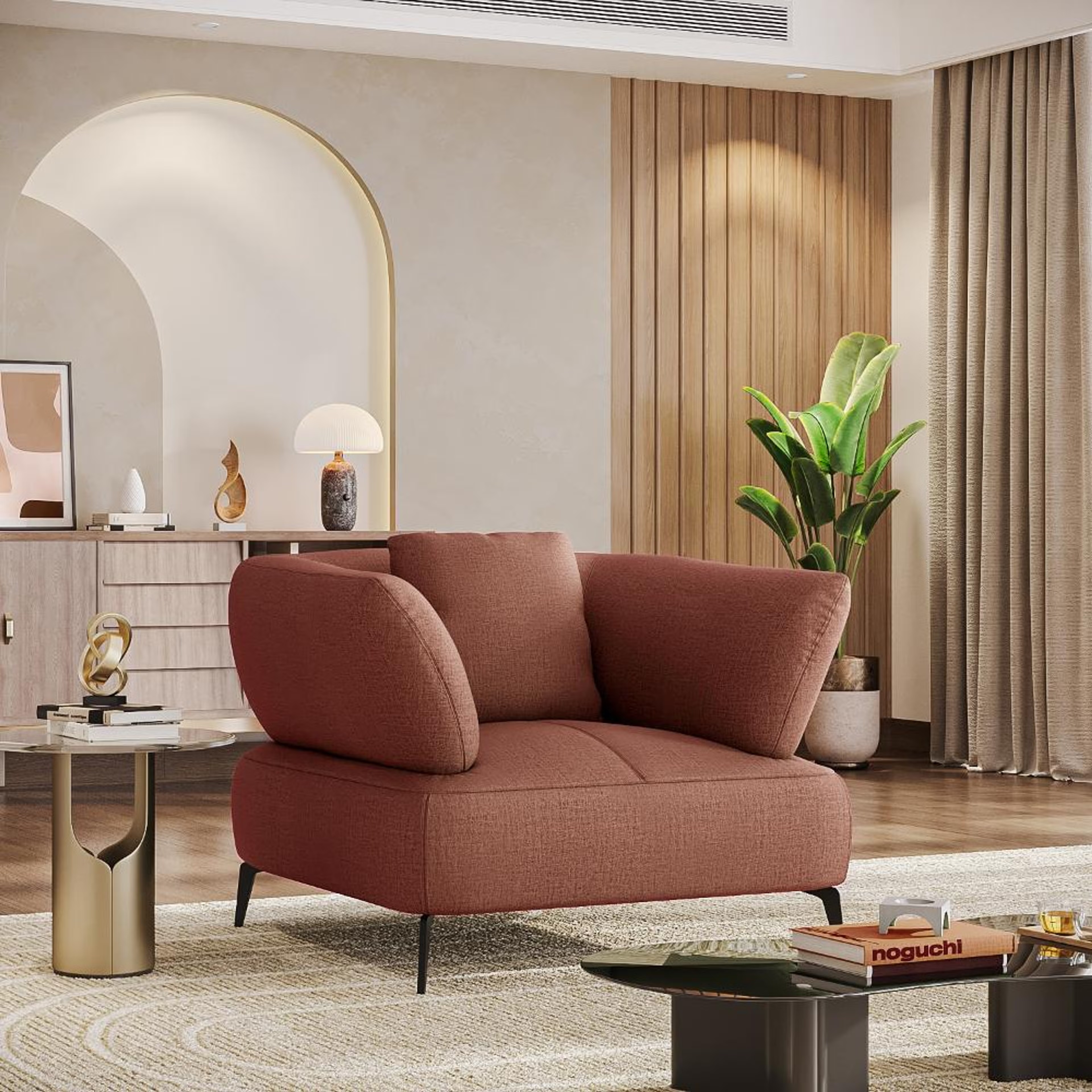 Wakefit Nauru Sofa - One Seater Regular, Single Seater, Rose Brown