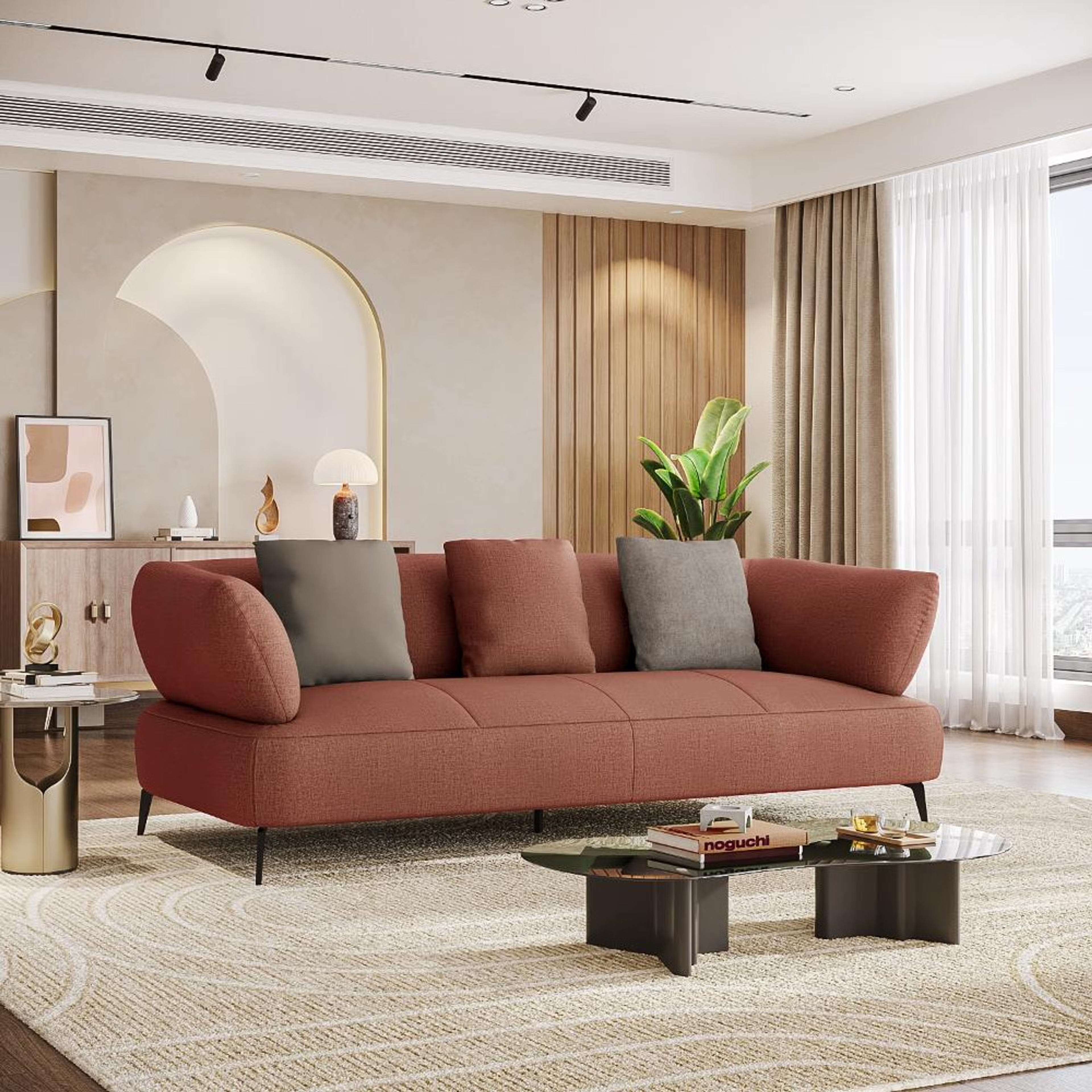 Wakefit Nauru Sofa - Three Seater Regular, Three Seater, Rose Brown