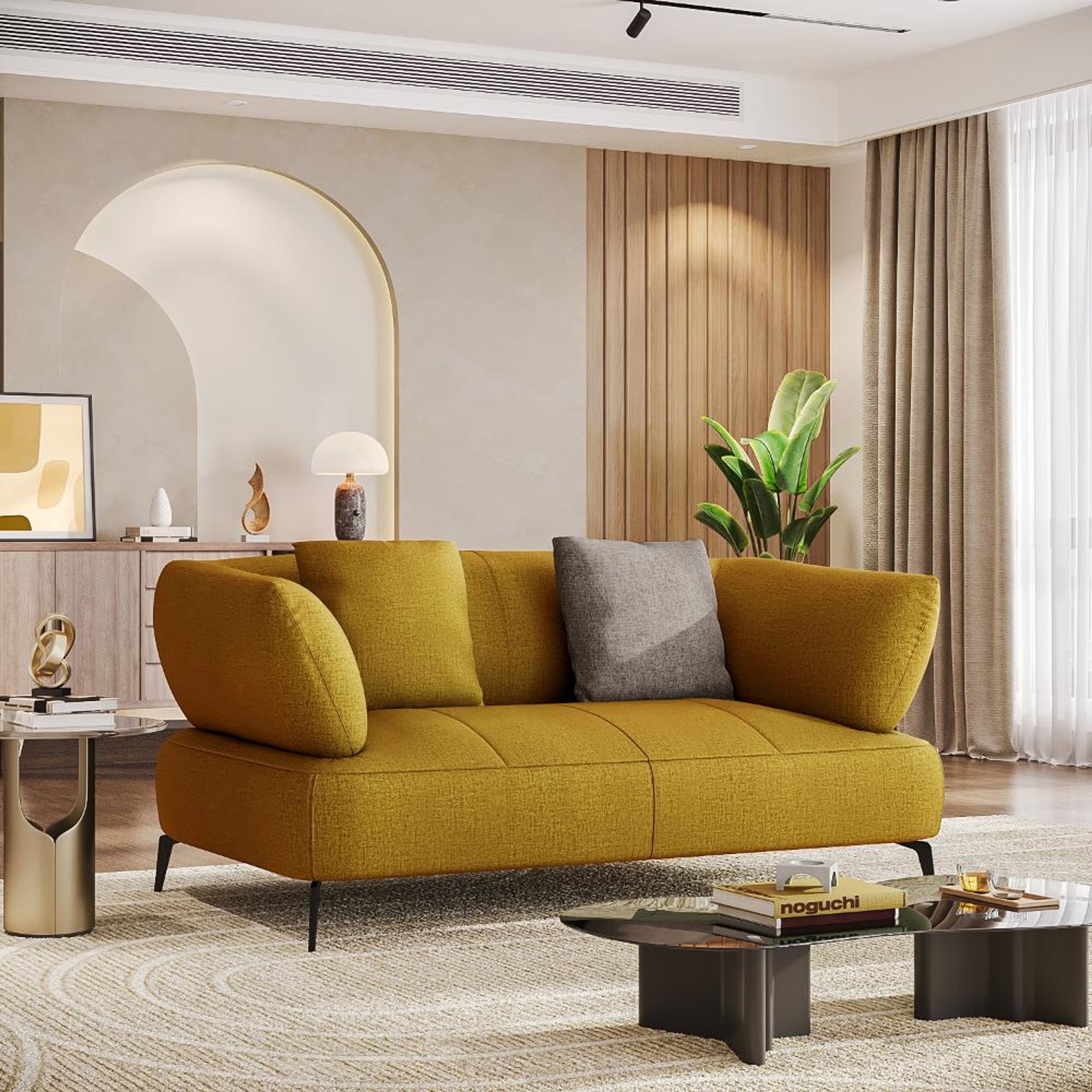 Wakefit Nauru Sofa - Two Seater Regular, Two Seater, Yellow