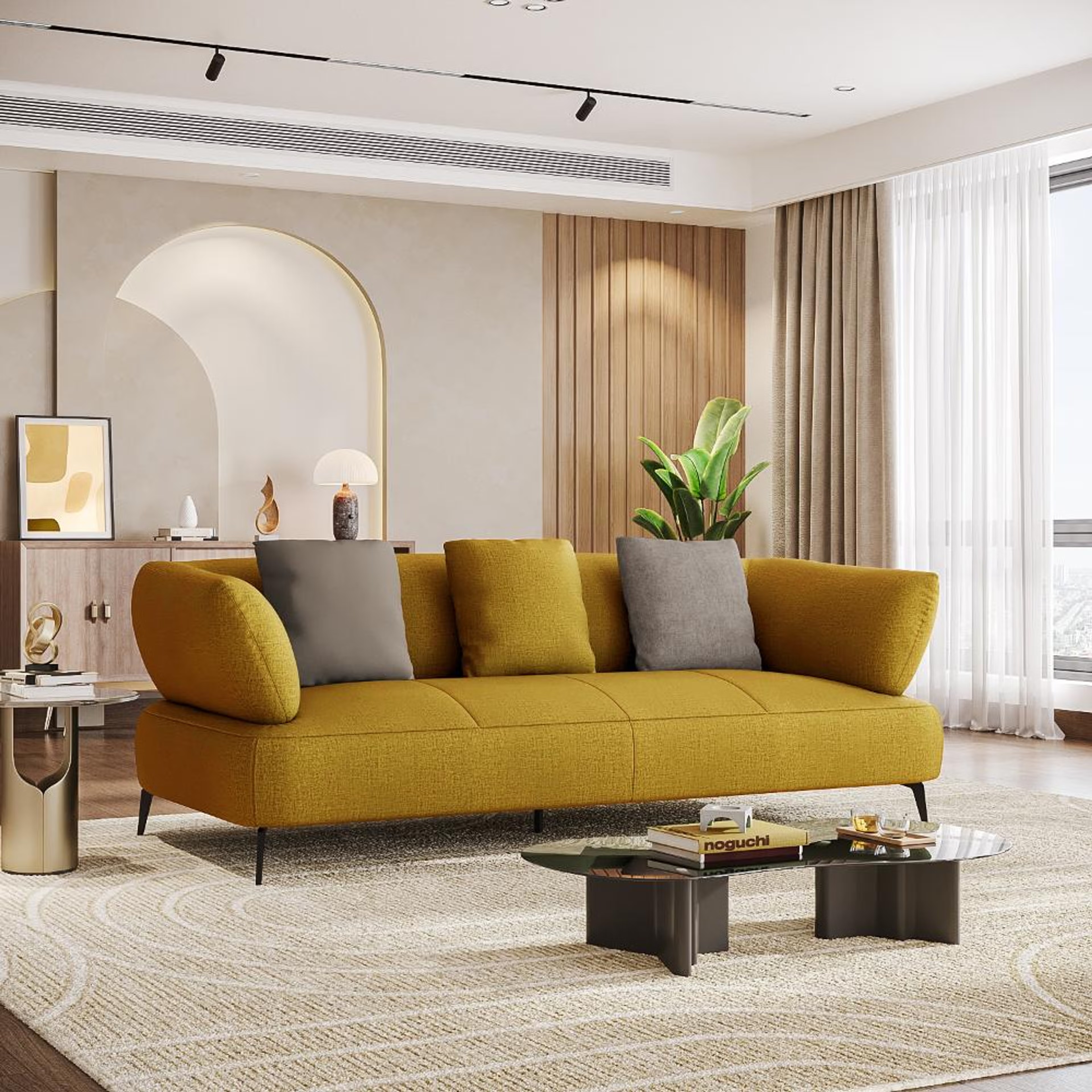 Wakefit Nauru Sofa - Three Seater Regular, Three Seater, Yellow