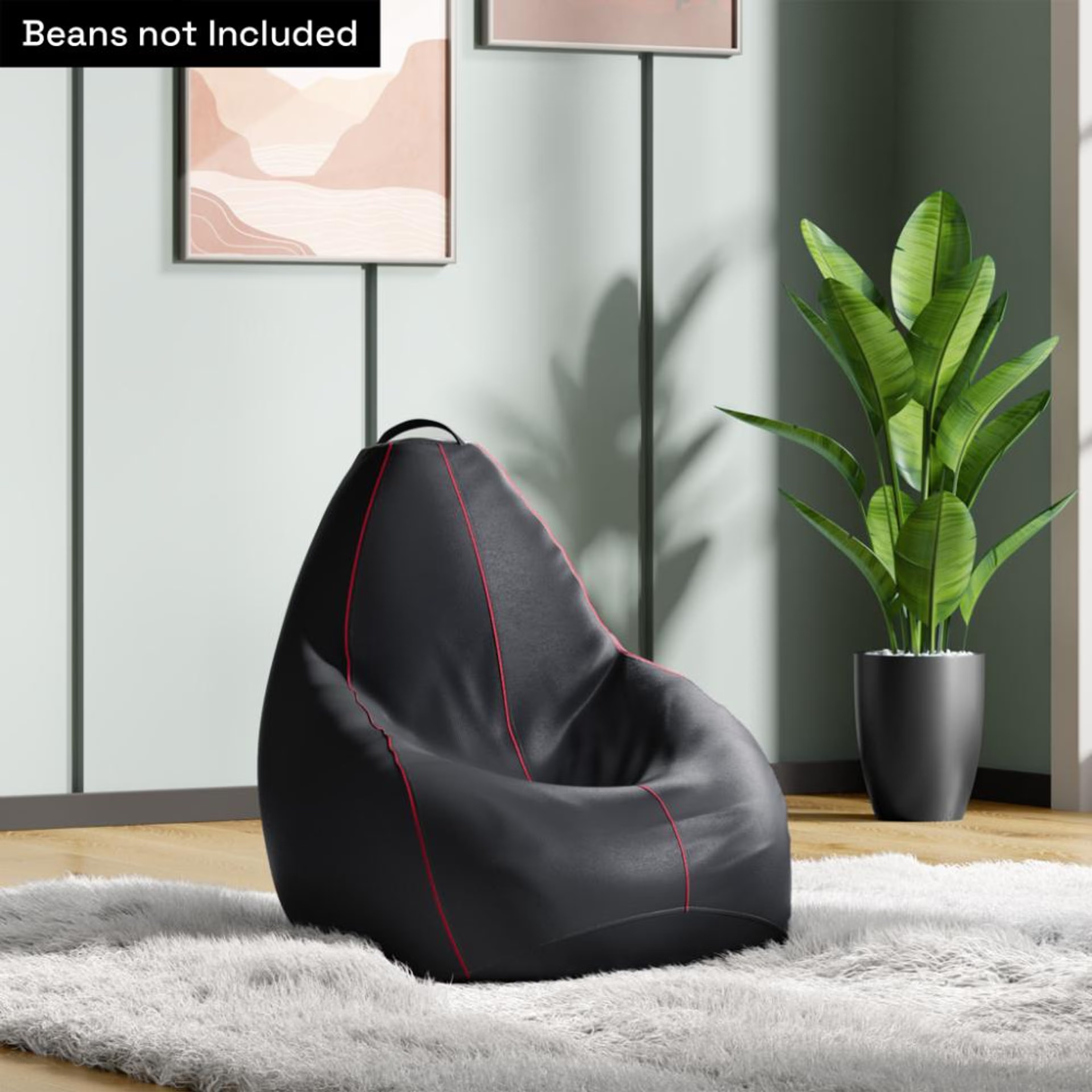 2XL Bean Bag Without Beans | Premium Leatherette | Marble Grey With Red Piping | Bean Bag Chair | Cozy & Ideal for Any Space Premium, XXL, Without Beans, Without footrest, Without cushion, Marble Grey With Red Piping