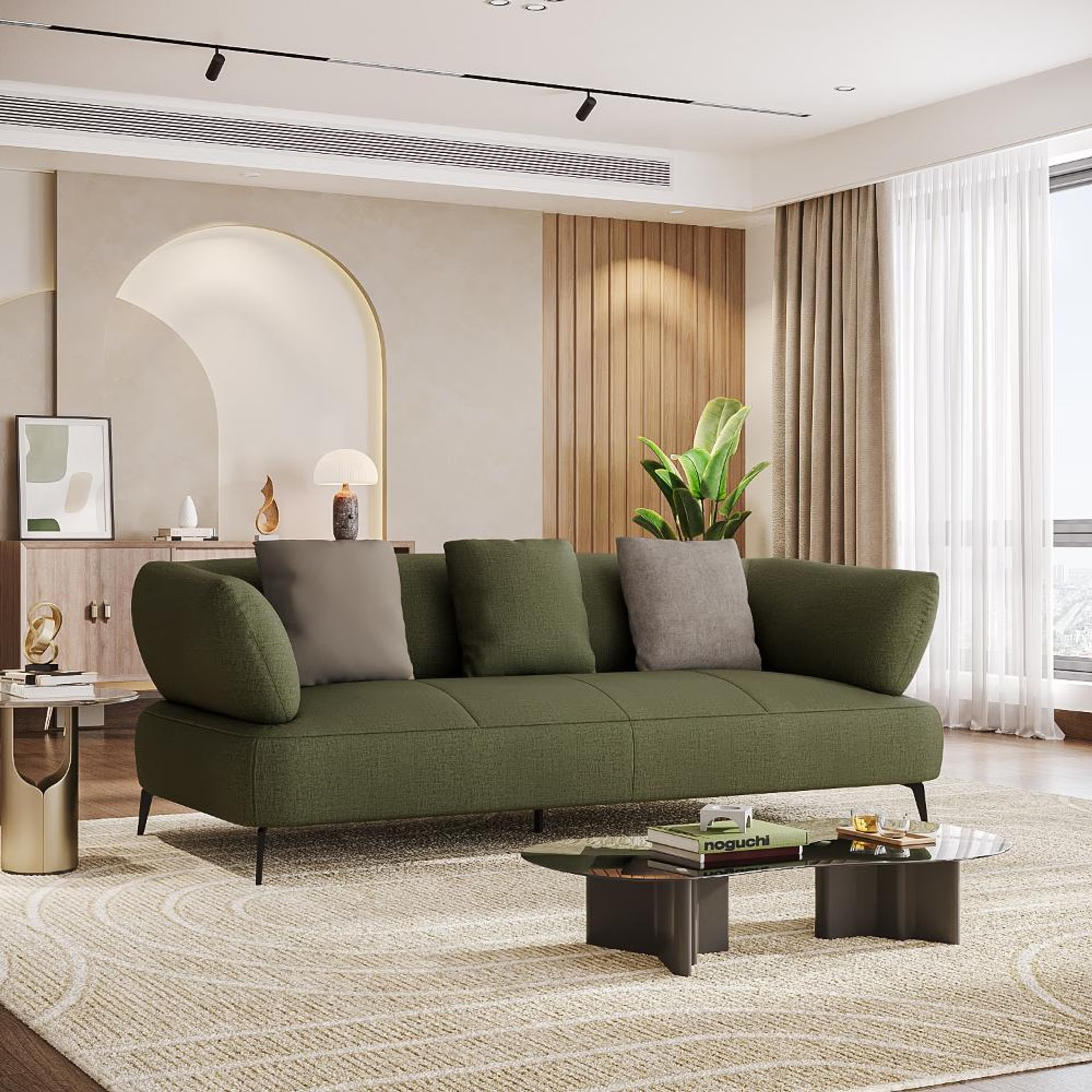 Wakefit Nauru Sofa - Three Seater Regular, Three Seater, Green