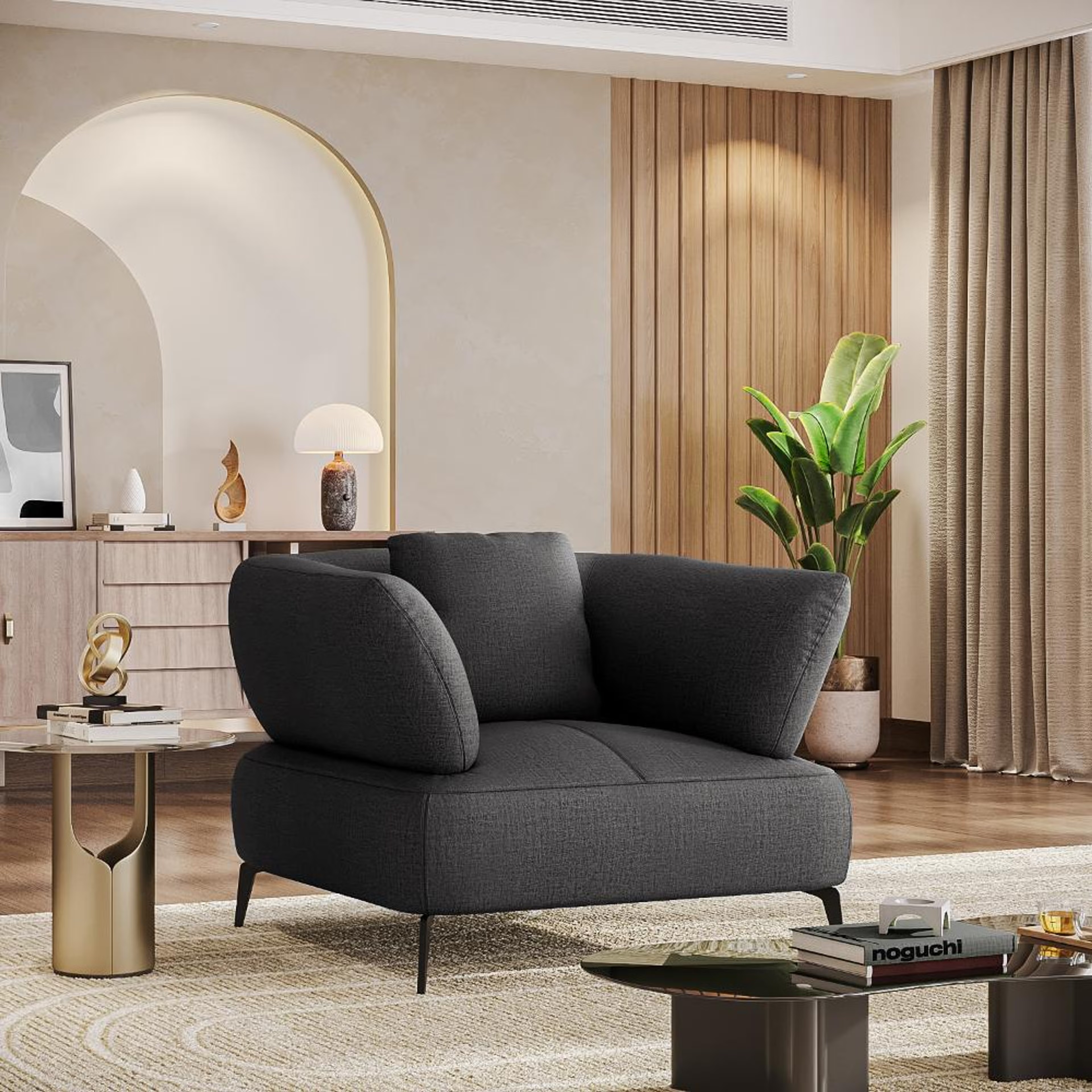 Wakefit Nauru Sofa - One Seater Regular, Single Seater, Charcoal Grey
