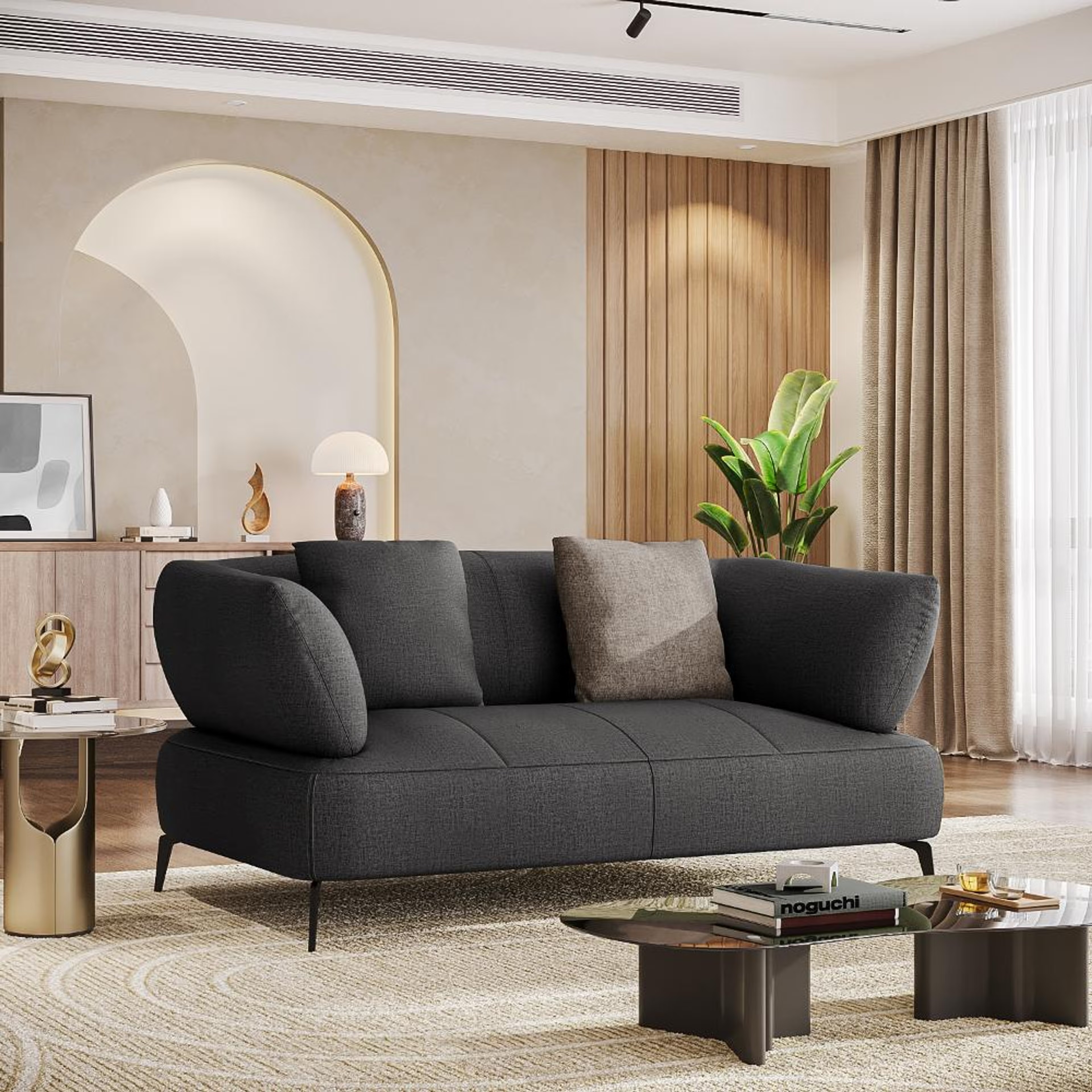 Wakefit Nauru Sofa - Two Seater Regular, Two Seater, Charcoal Grey