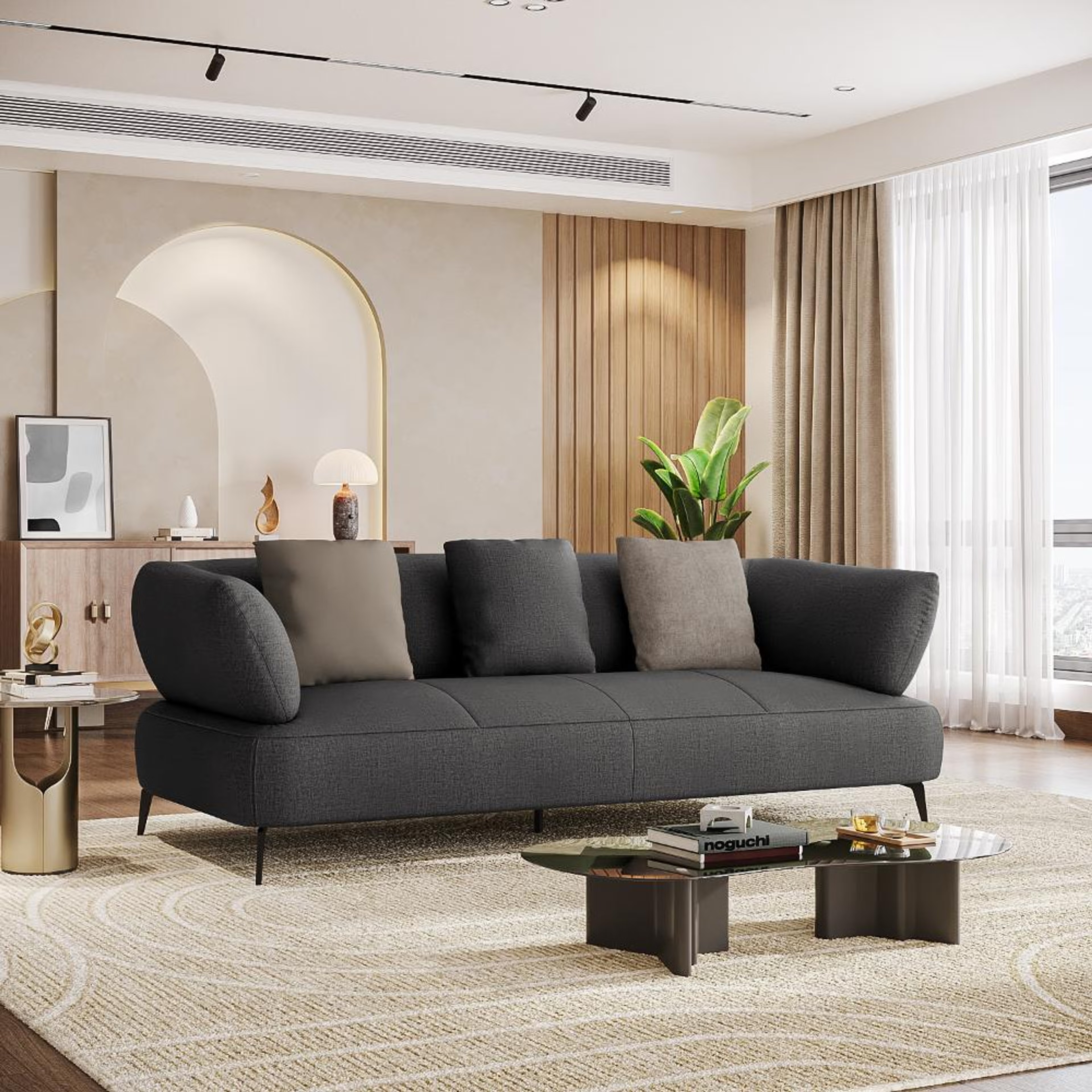 Home 30 Wakefit Nauru Sofa - Three Seater Regular, Three Seater, Charcoal Grey