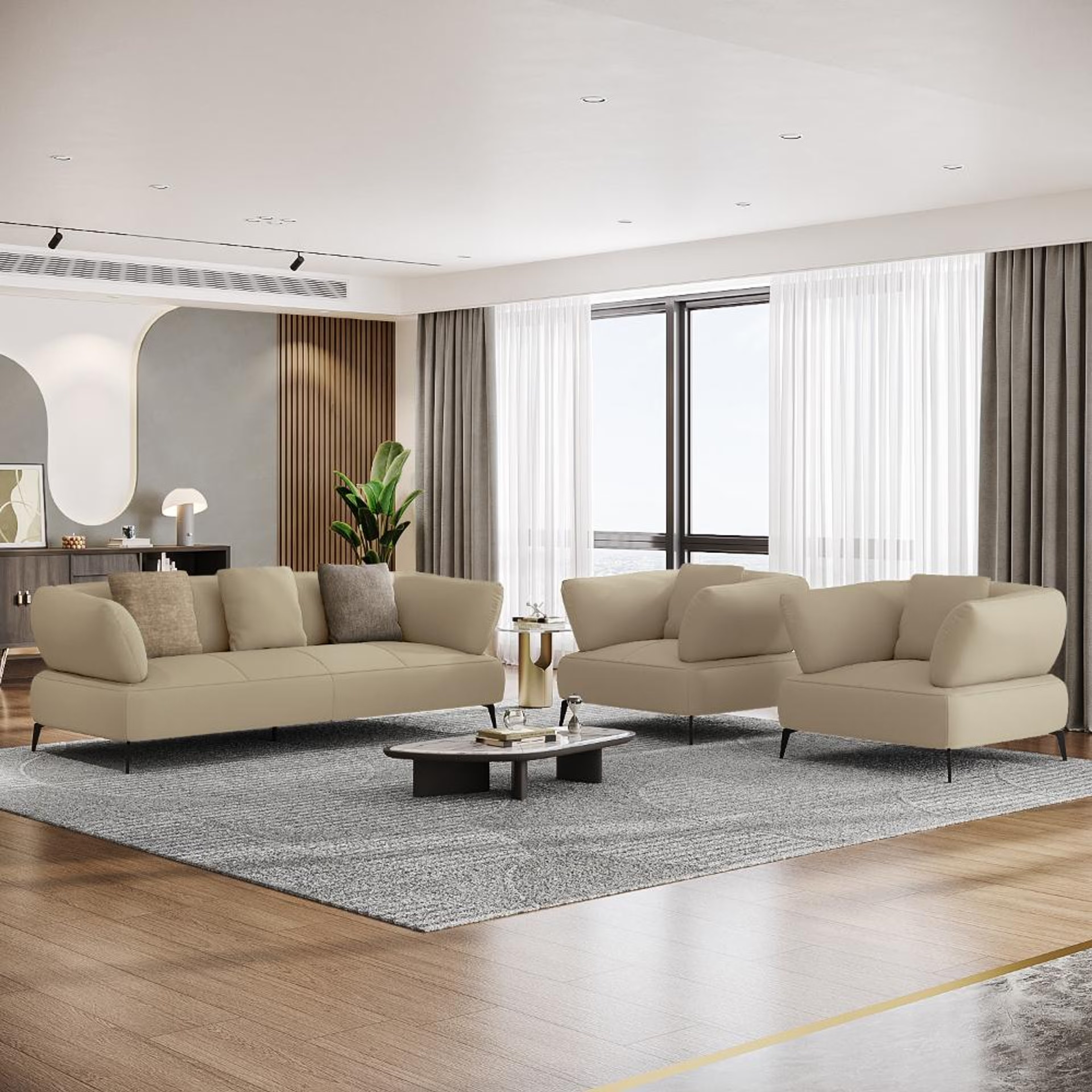 Wakefit Nauru Sofa Set (3+1+1) Seater Regular, Set (3+1+1), Beige