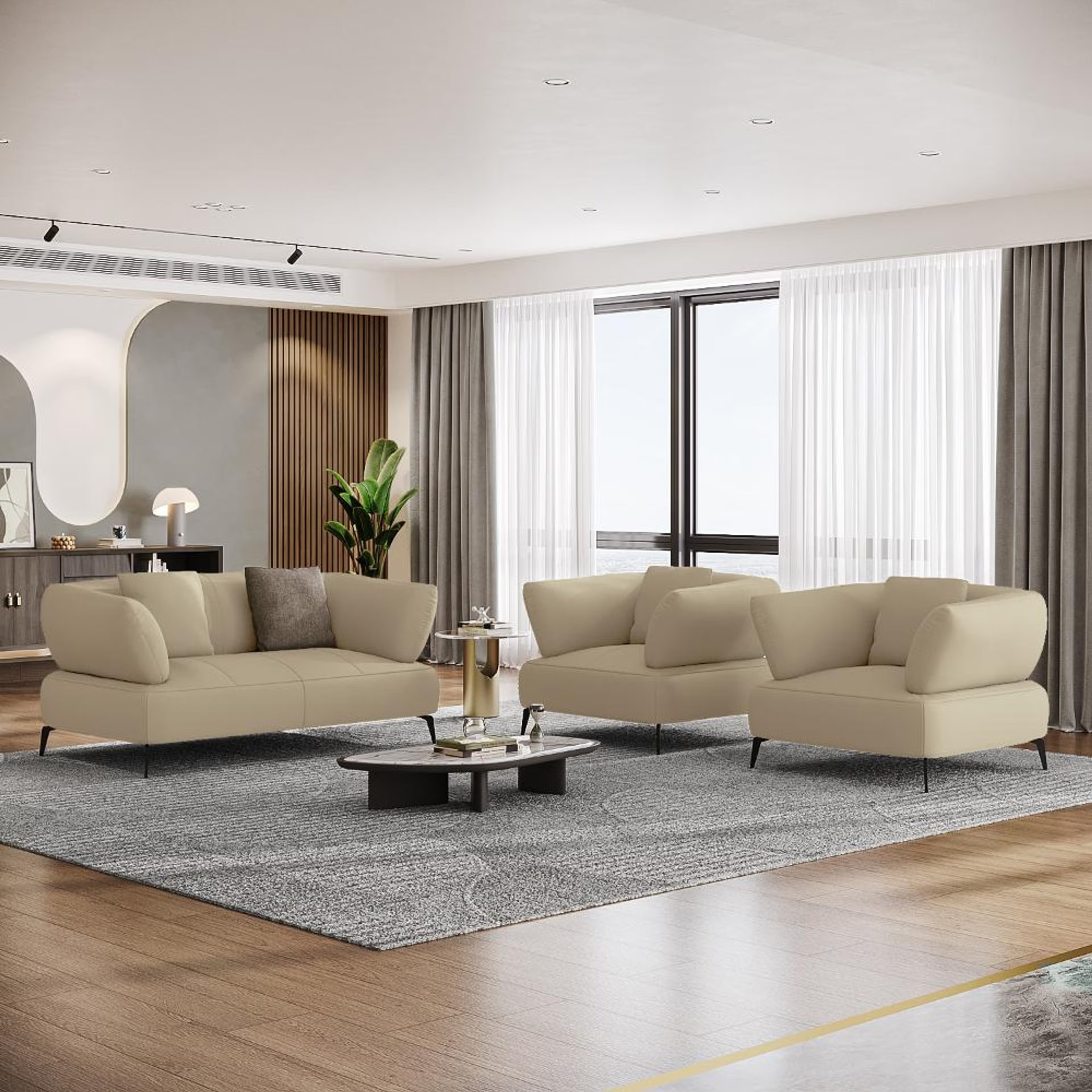 Home 39 Wakefit Nauru Sofa Set (2+1+1) Seater Regular, Set (2+1+1), Beige