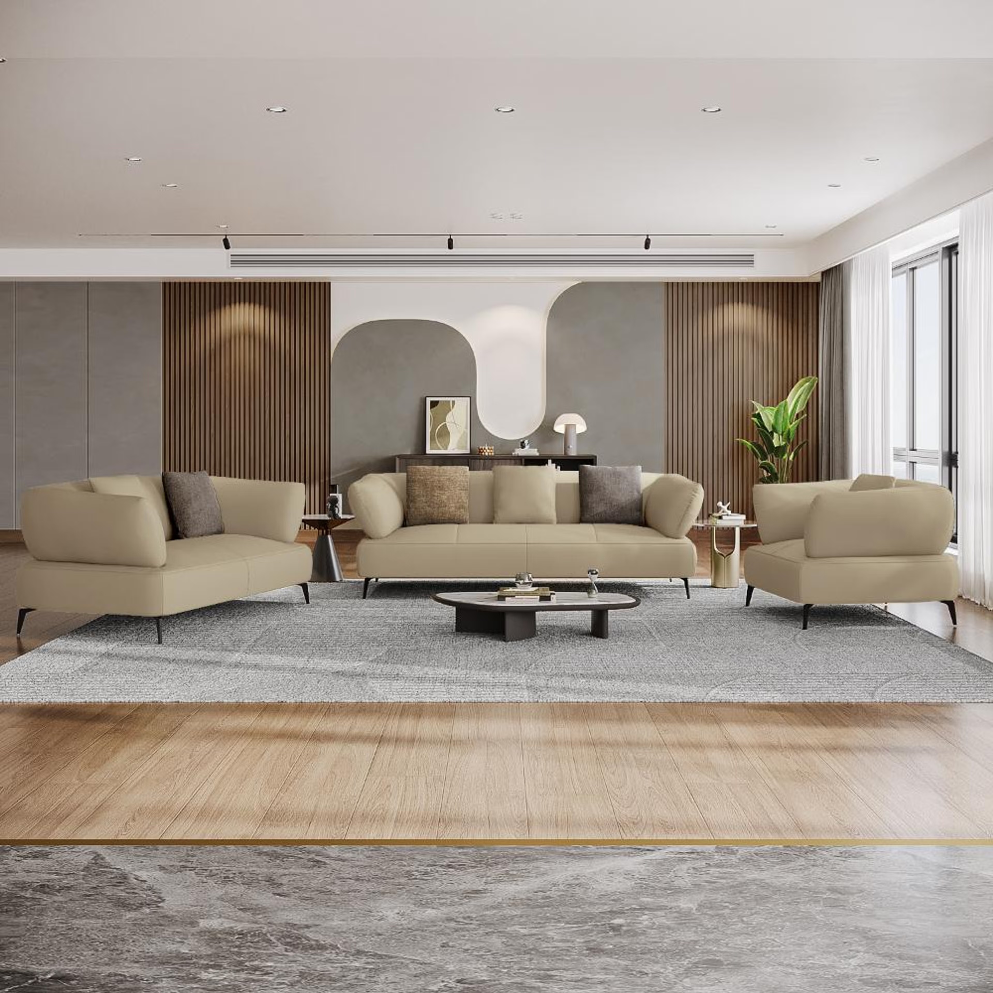 Wakefit Nauru Sofa Set (3+2+1) Seater Regular, Set (3+2+1), Beige