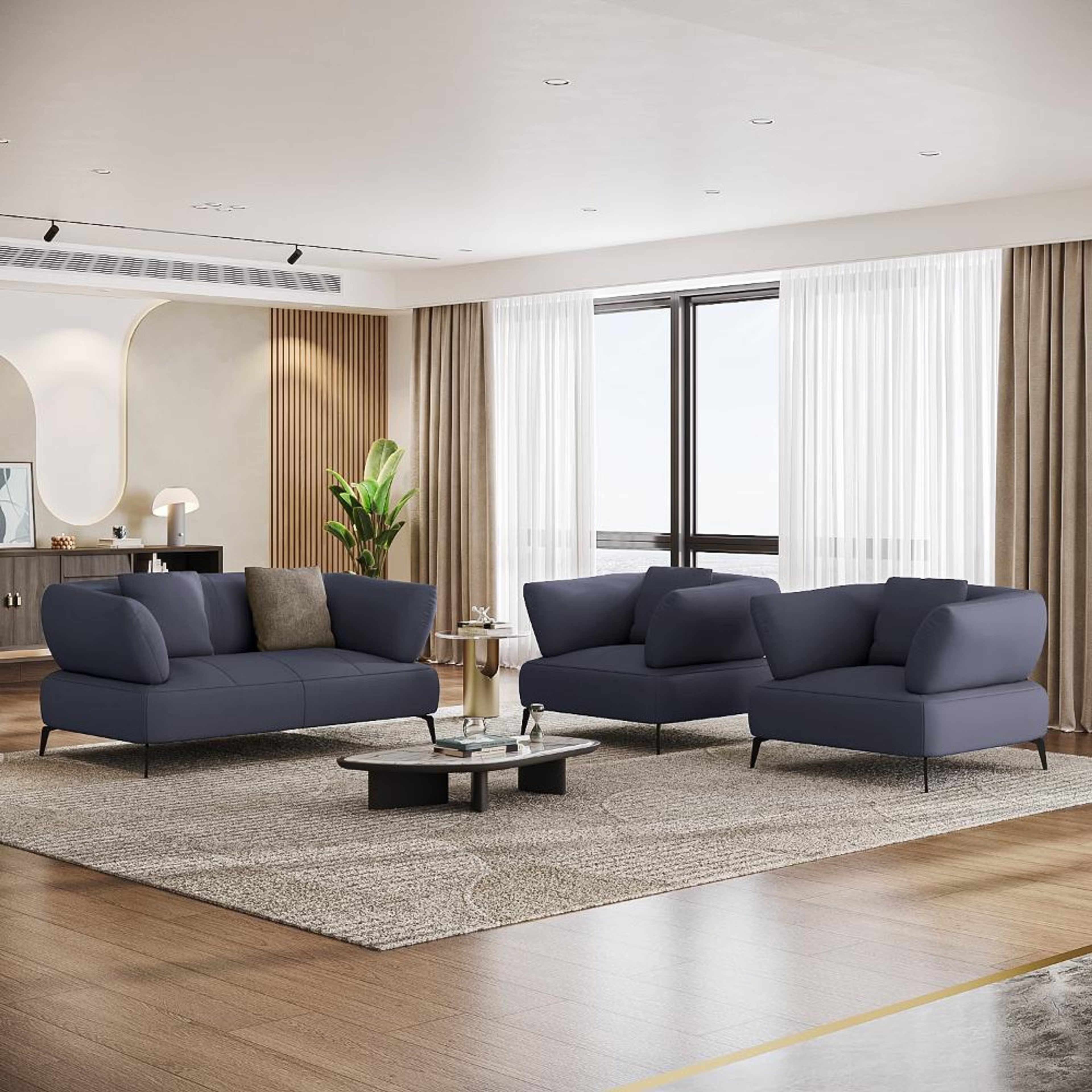 Home 33 Wakefit Nauru Sofa Set (2+1+1) Seater Regular, Set (2+1+1), Blue