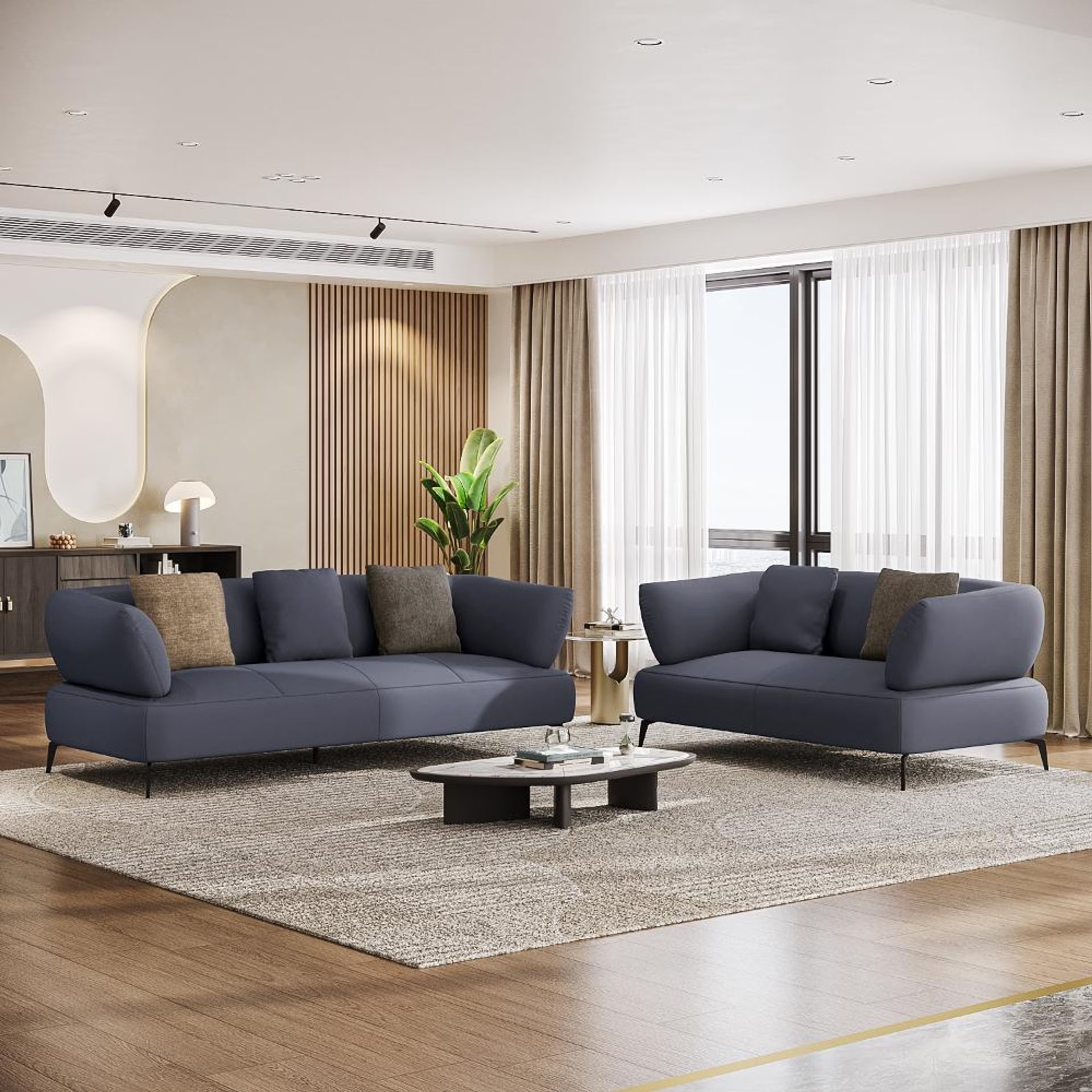 Home 33 Wakefit Nauru Sofa Set (3+2) Seater Regular, Set (3+2), Blue