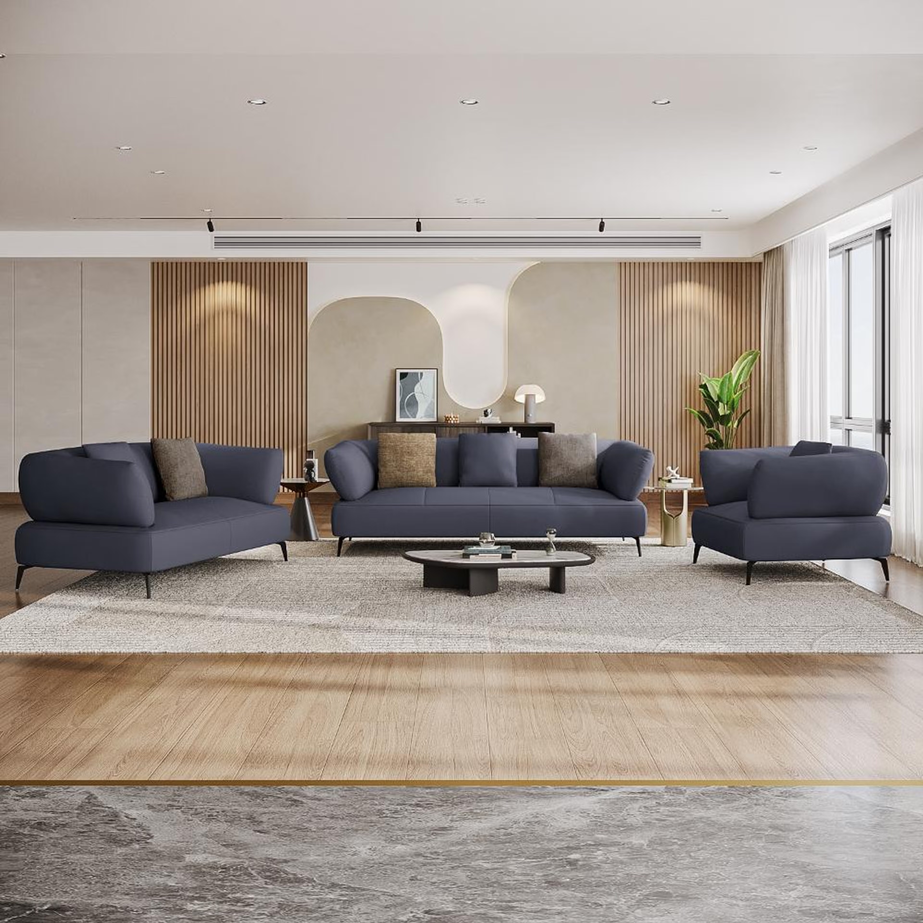 Wakefit Nauru Sofa Set (3+2+1) Seater Regular, Set (3+2+1), Blue