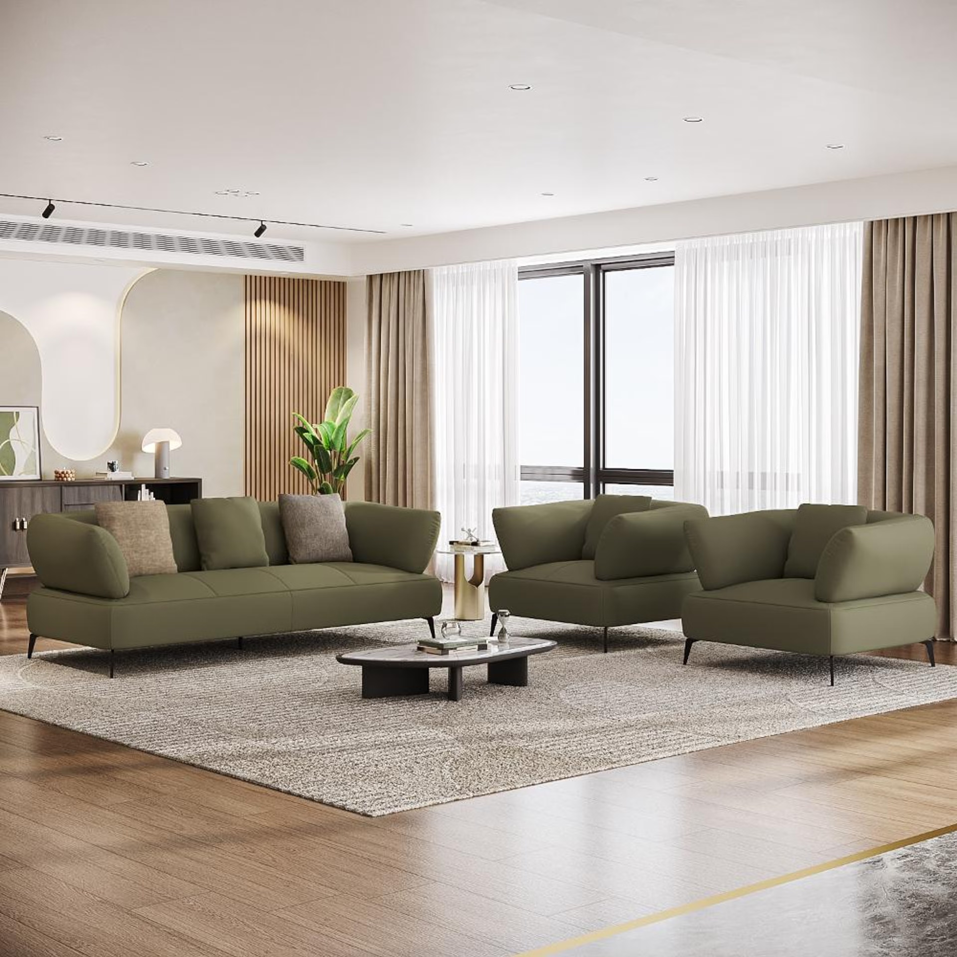 Wakefit Nauru Sofa Set (3+1+1) Seater Regular, Set (3+1+1), Green
